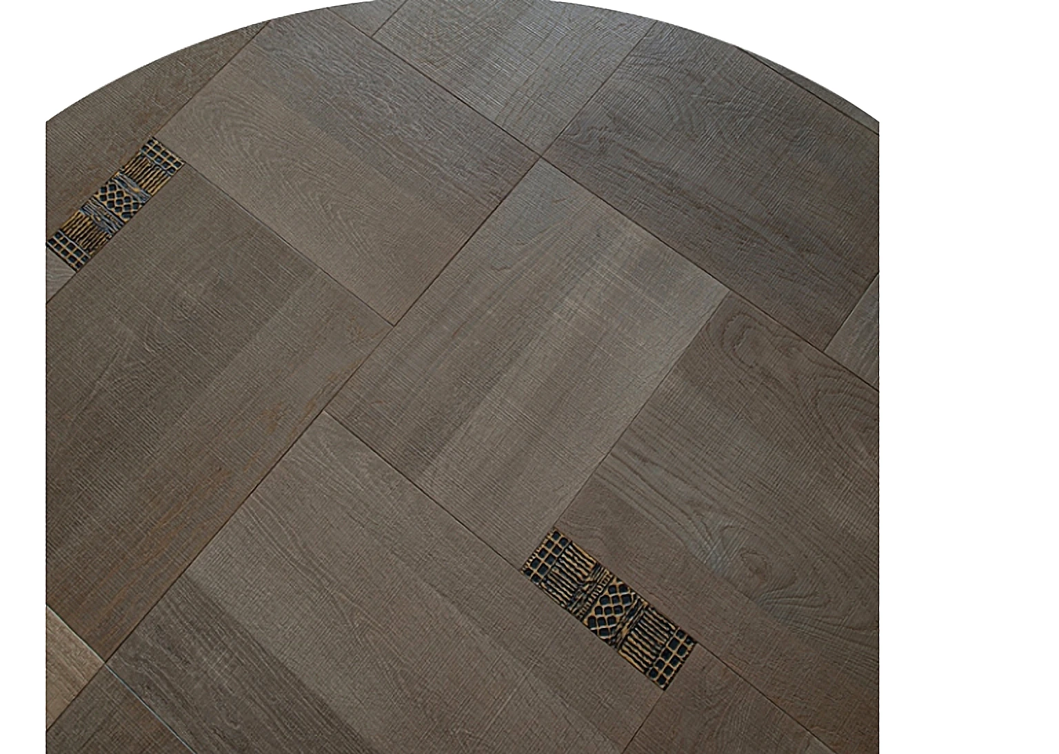 PARBRO MY-7506 — Oak + solid brass inlay floor panel. Art wood flooring from China, sourced through Tarmeer's Dubai material selection center.