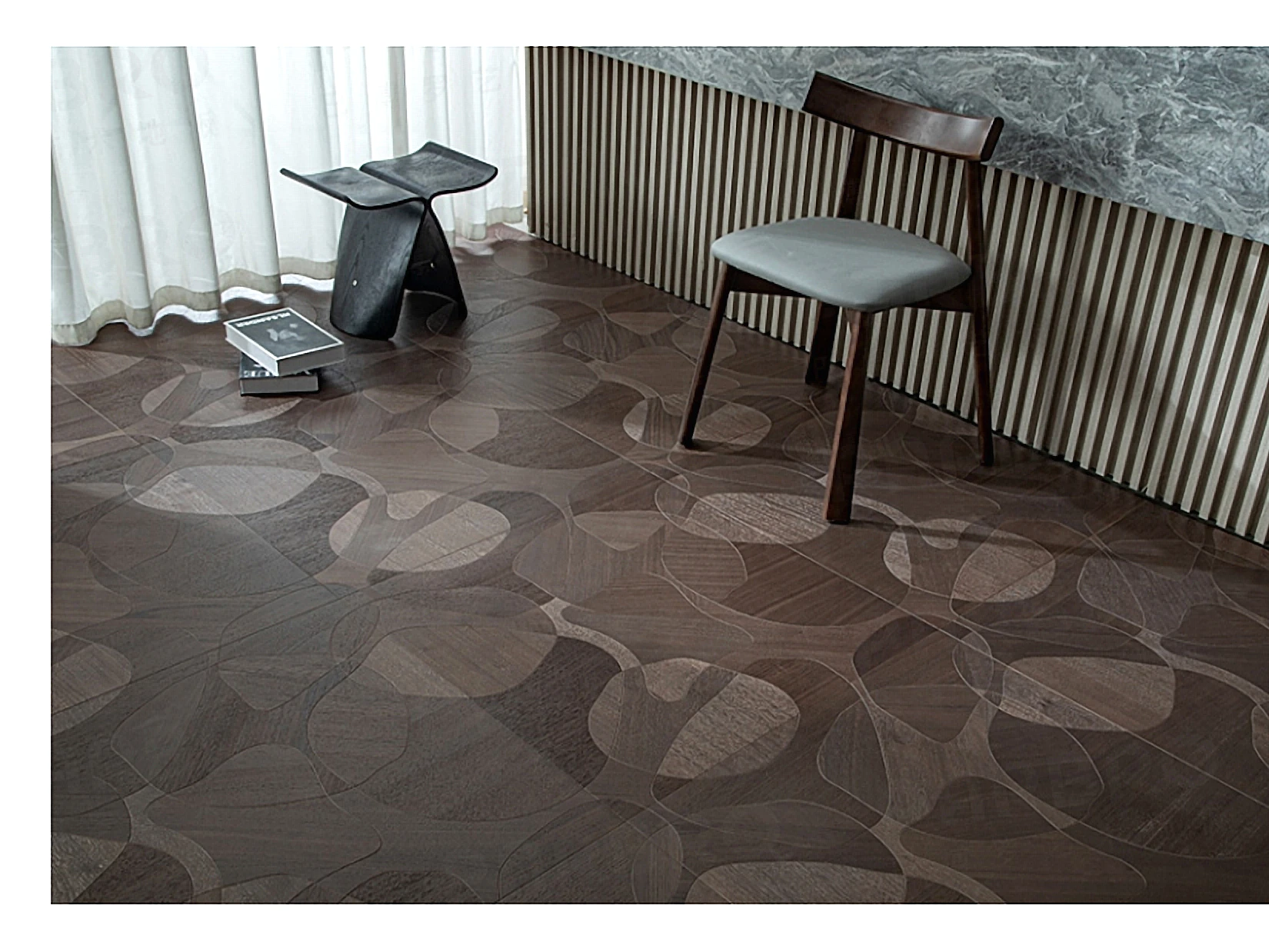 PARBRO MY-7508 — Walnut floor in a room setting. Art wood flooring from China, sourced through Tarmeer's Dubai material selection center.