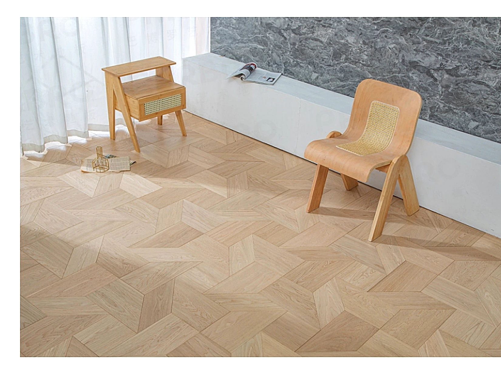 PARBRO MY001-3 — Oak floor in a room setting. Art wood flooring from China, sourced through Tarmeer's Dubai material selection center.
