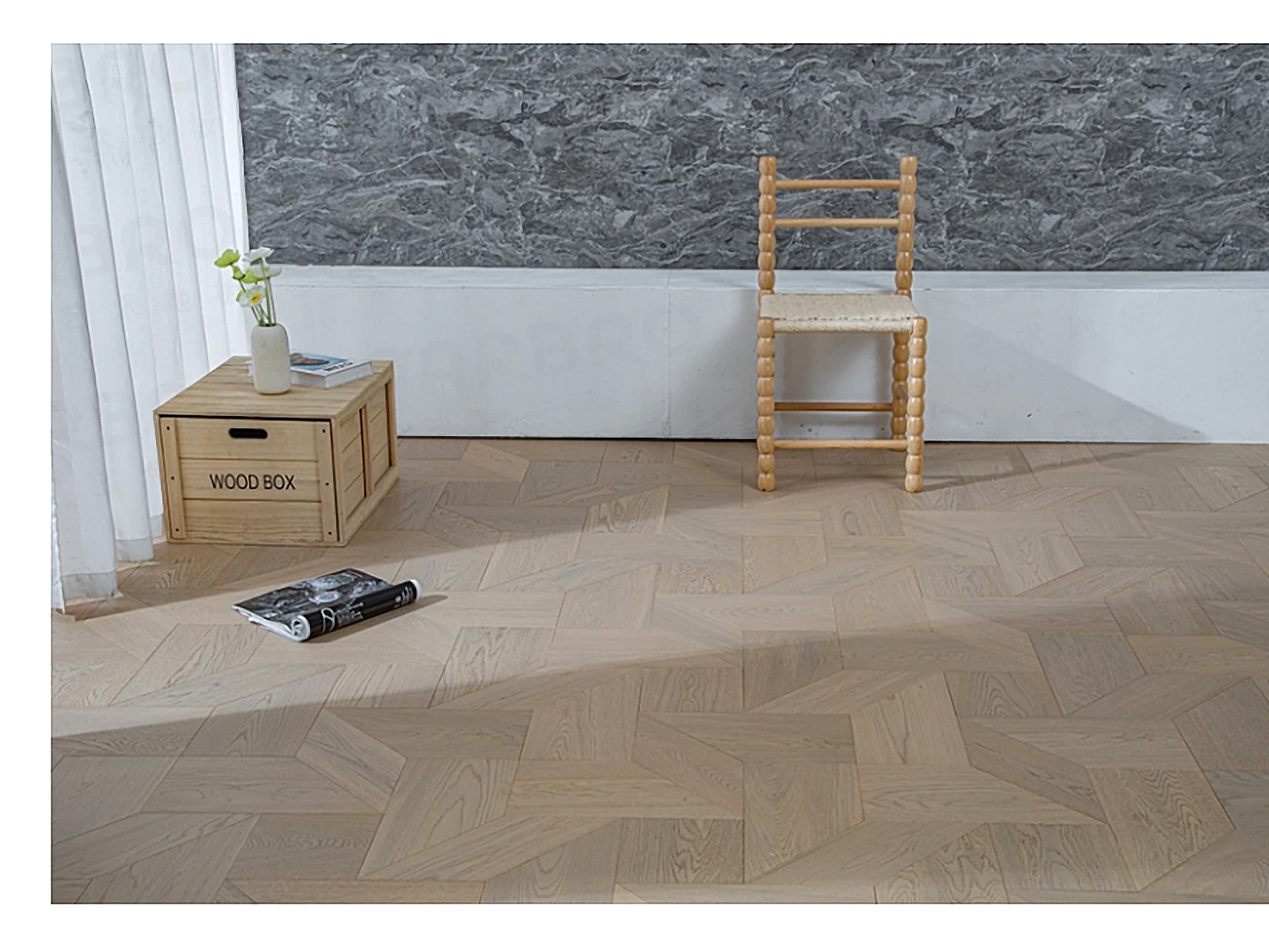 PARBRO MY001-4 — Oak floor in a room setting. Art wood flooring from China, sourced through Tarmeer's Dubai material selection center.
