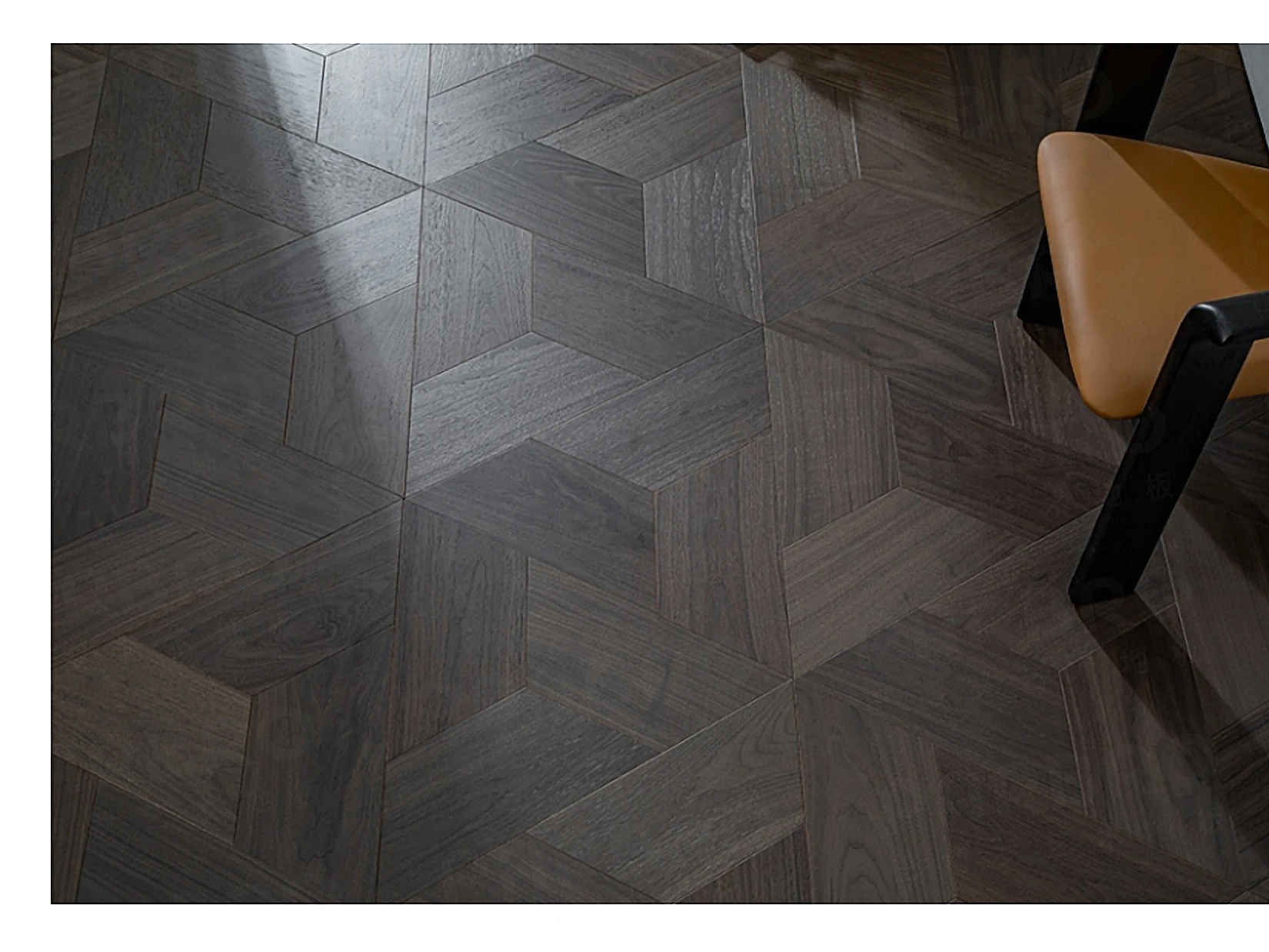 PARBRO MY002-2 — Walnut floor in a room setting. Art wood flooring from China, sourced through Tarmeer's Dubai material selection center.