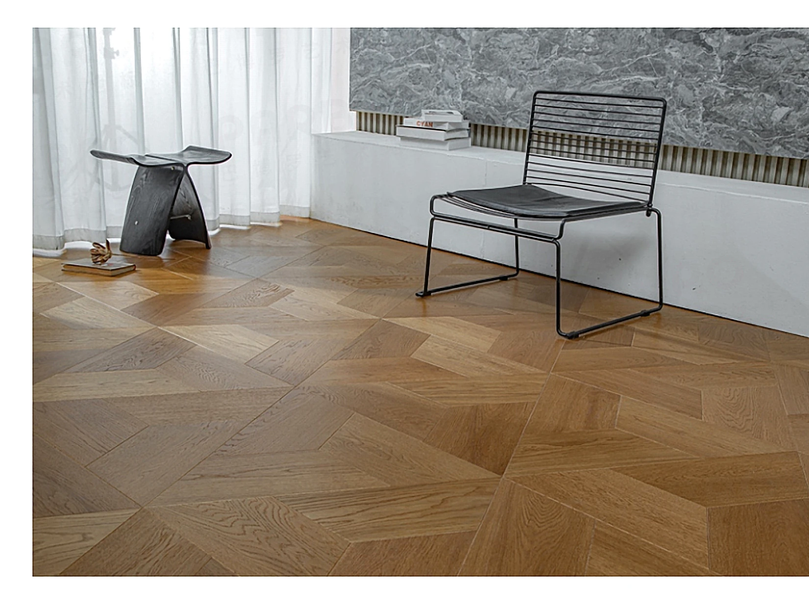 PARBRO MY002-4 — Oak floor in a room setting. Art wood flooring from China, sourced through Tarmeer's Dubai material selection center.