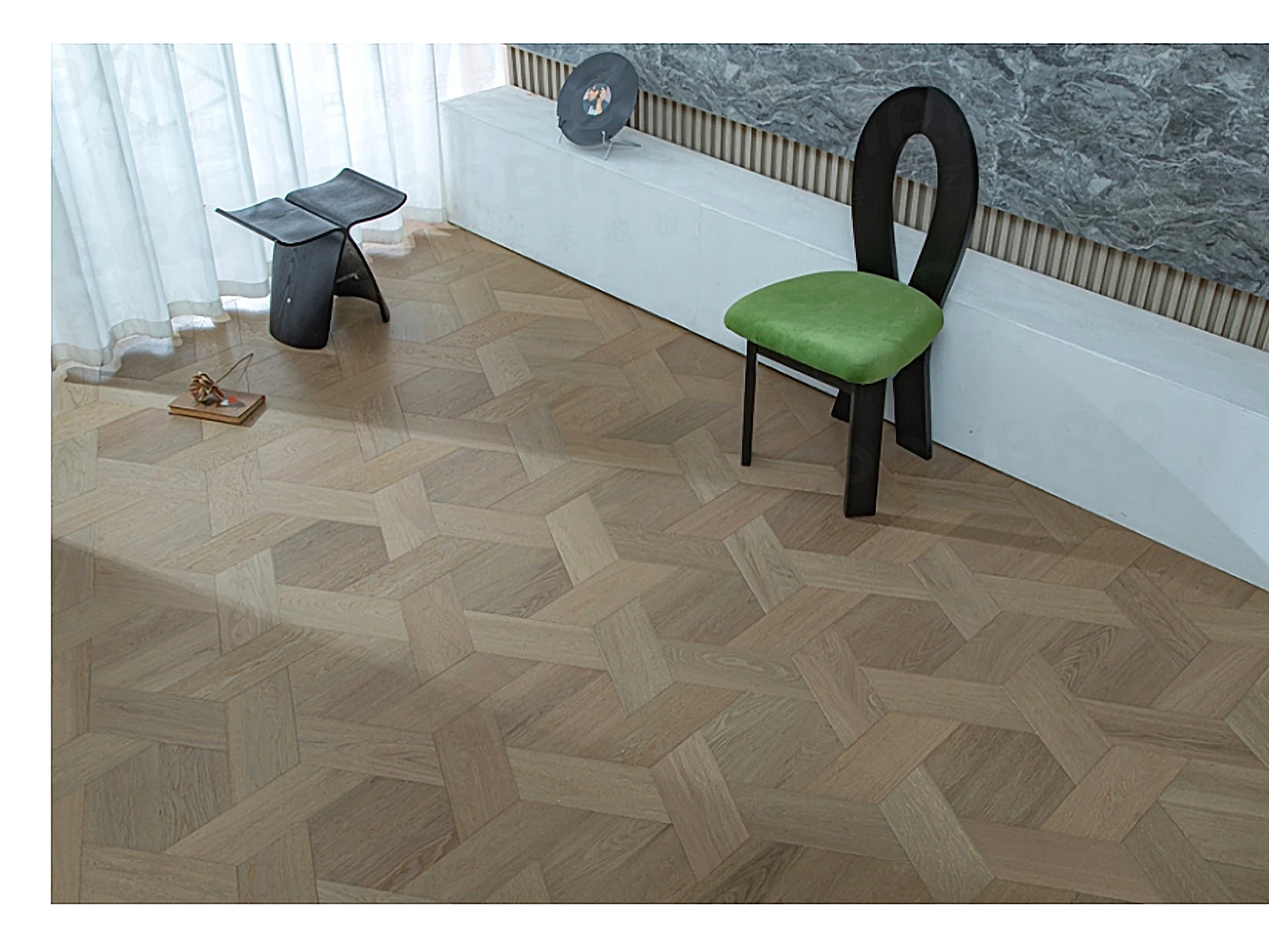 PARBRO MY003-4 — Oak floor in a room setting. Art wood flooring from China, sourced through Tarmeer's Dubai material selection center.