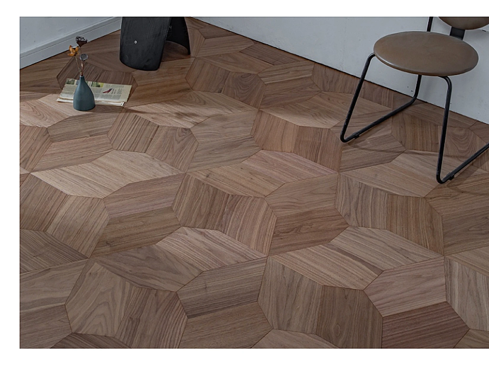 PARBRO MY004-1 — Walnut floor in a room setting. Art wood flooring from China, sourced through Tarmeer's Dubai material selection center.