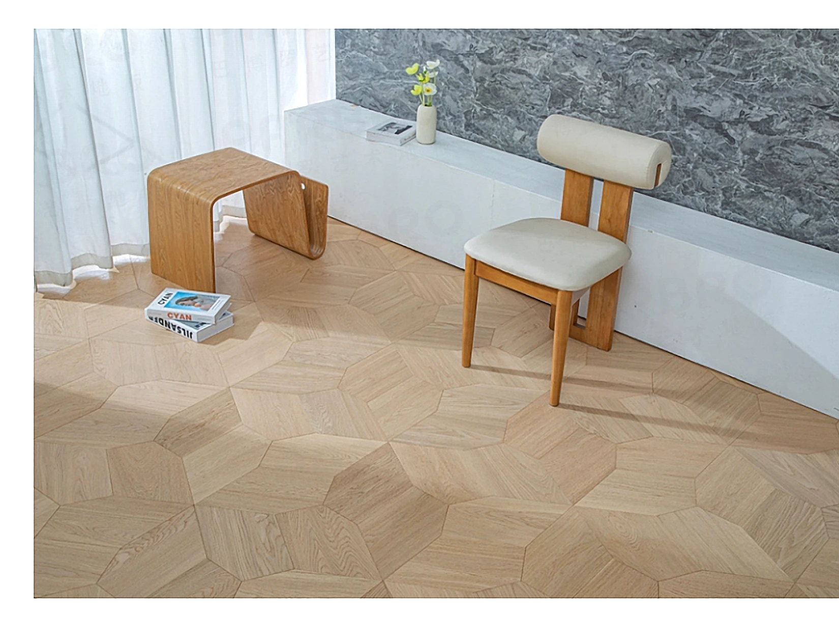 PARBRO MY004-3 — Oak floor in a room setting. Art wood flooring from China, sourced through Tarmeer's Dubai material selection center.