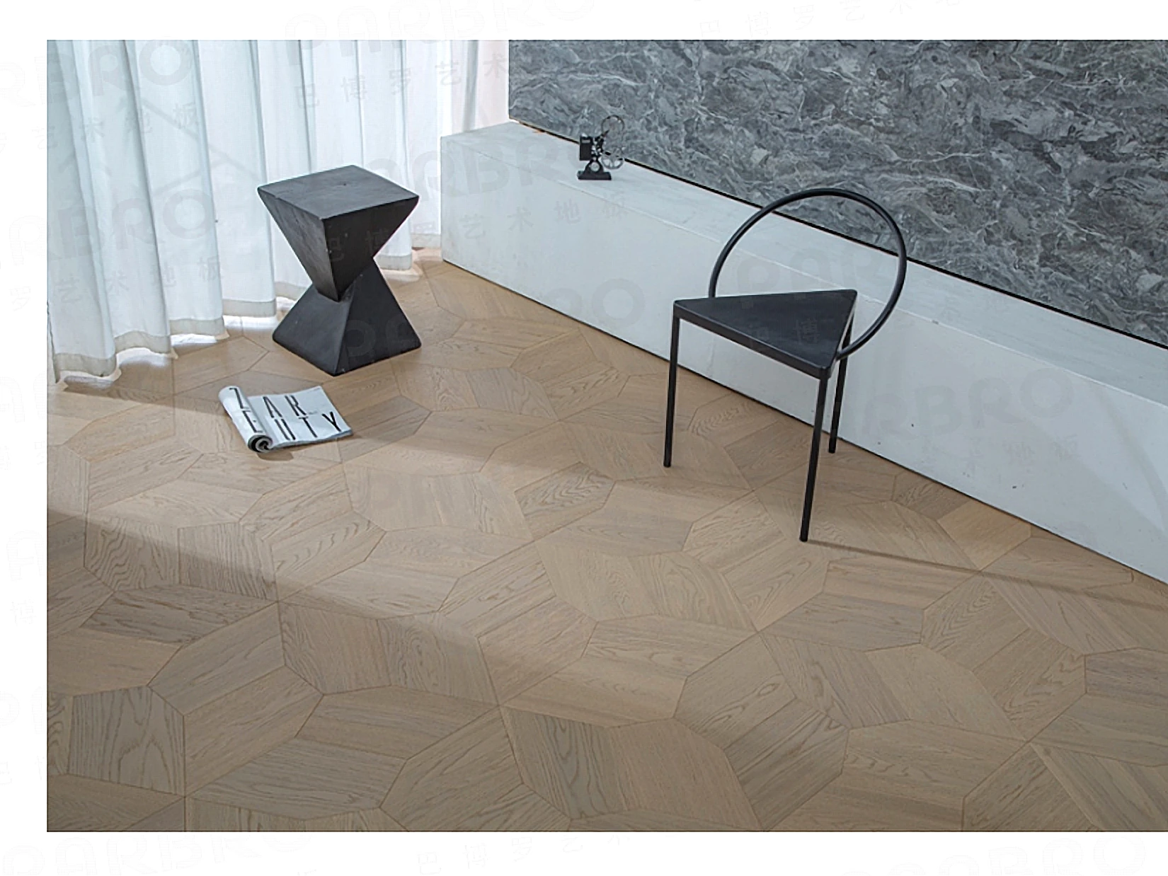 PARBRO MY004-4 — Oak floor in a room setting. Art wood flooring from China, sourced through Tarmeer's Dubai material selection center.