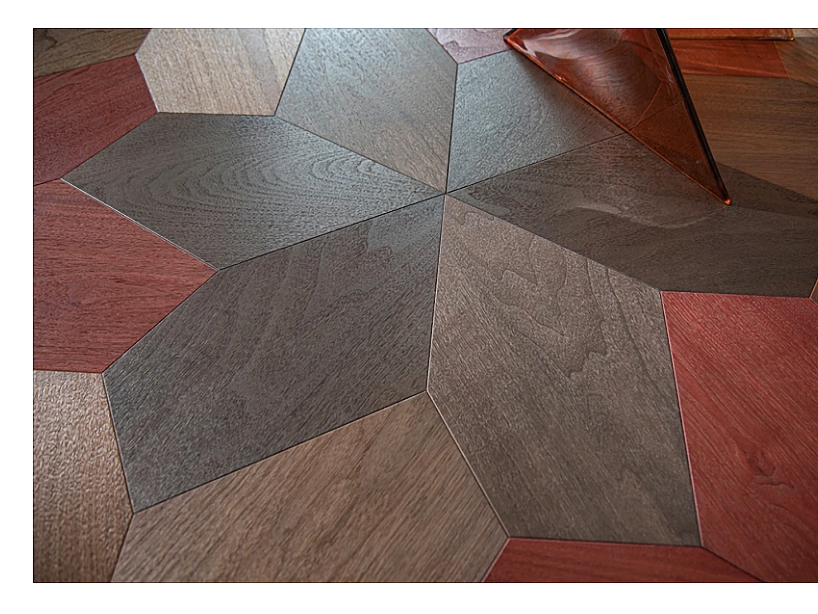 PARBRO MY004-9 — Walnut floor in a room setting. Art wood flooring from China, sourced through Tarmeer's Dubai material selection center.