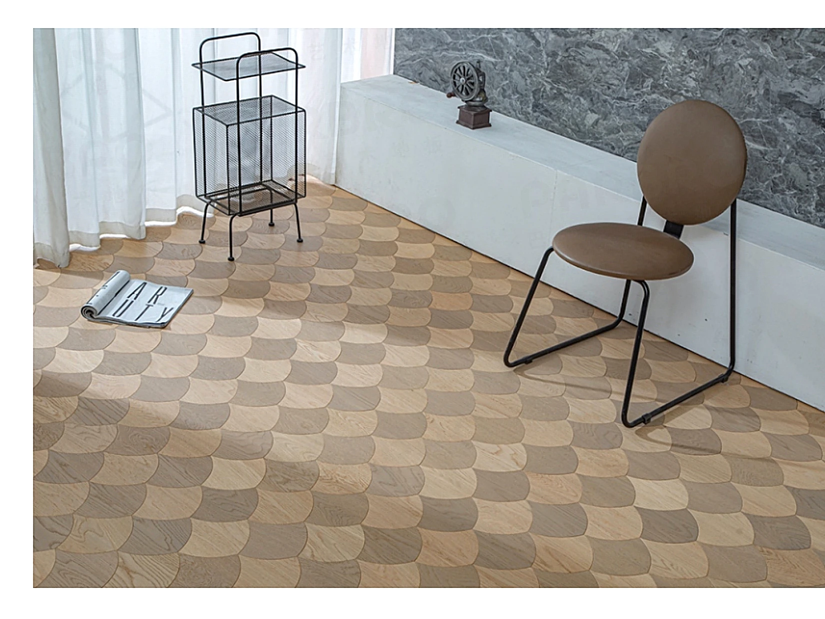 PARBRO MY005-3 — Walnut floor in a room setting. Art wood flooring from China, sourced through Tarmeer's Dubai material selection center.