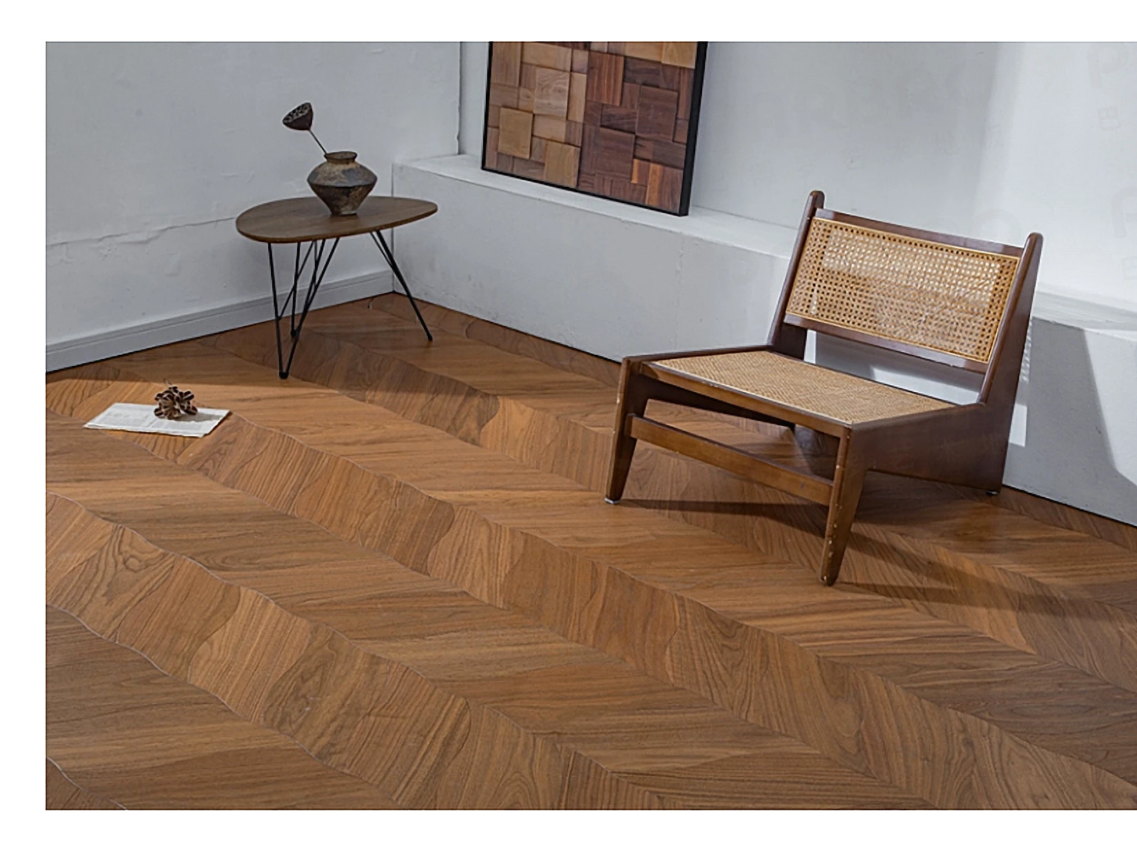 PARBRO MY007-1 — Walnut floor in a room setting. Art wood flooring from China, sourced through Tarmeer's Dubai material selection center.