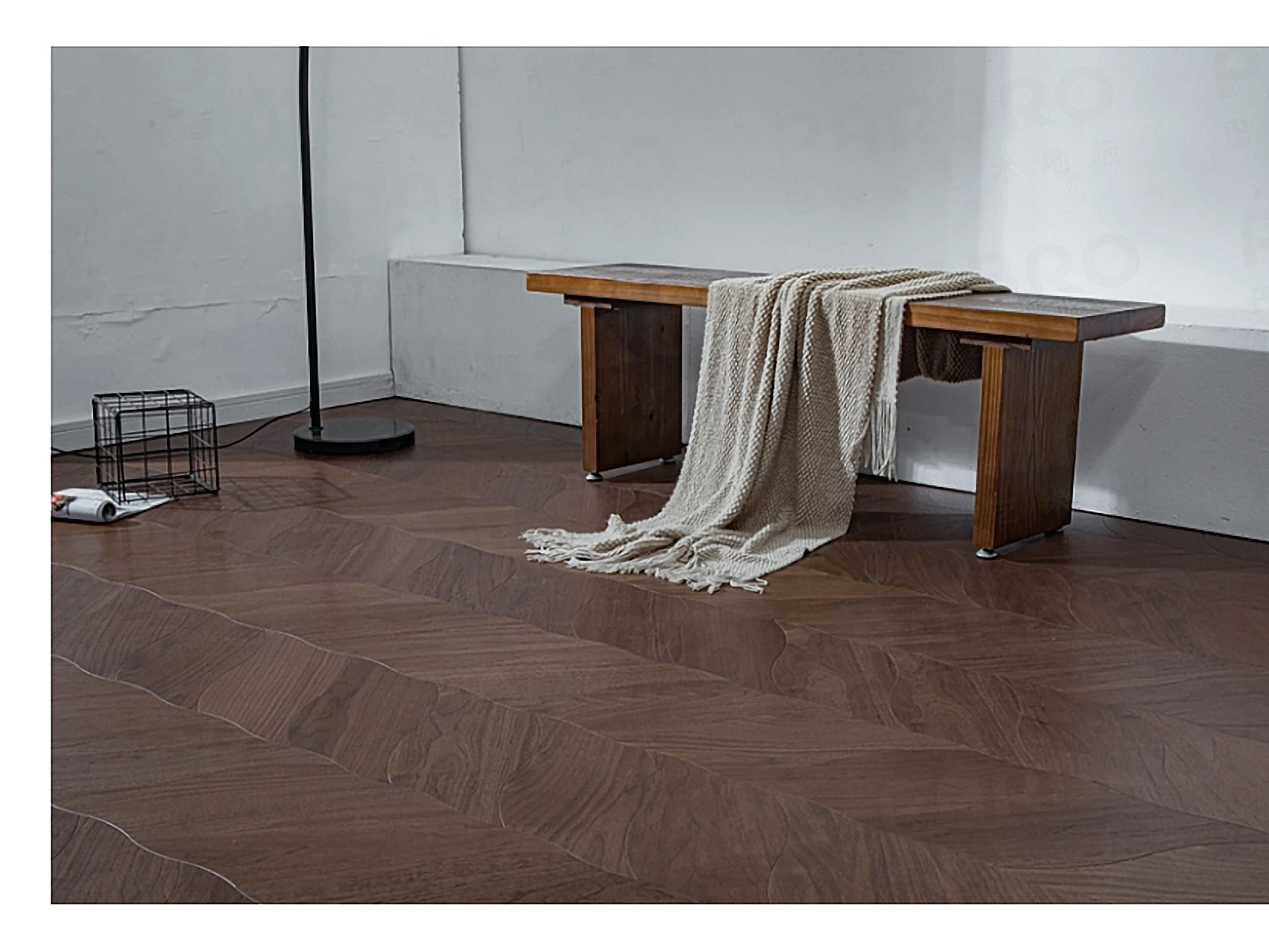 PARBRO MY007-2 — Walnut floor in a room setting. Art wood flooring from China, sourced through Tarmeer's Dubai material selection center.