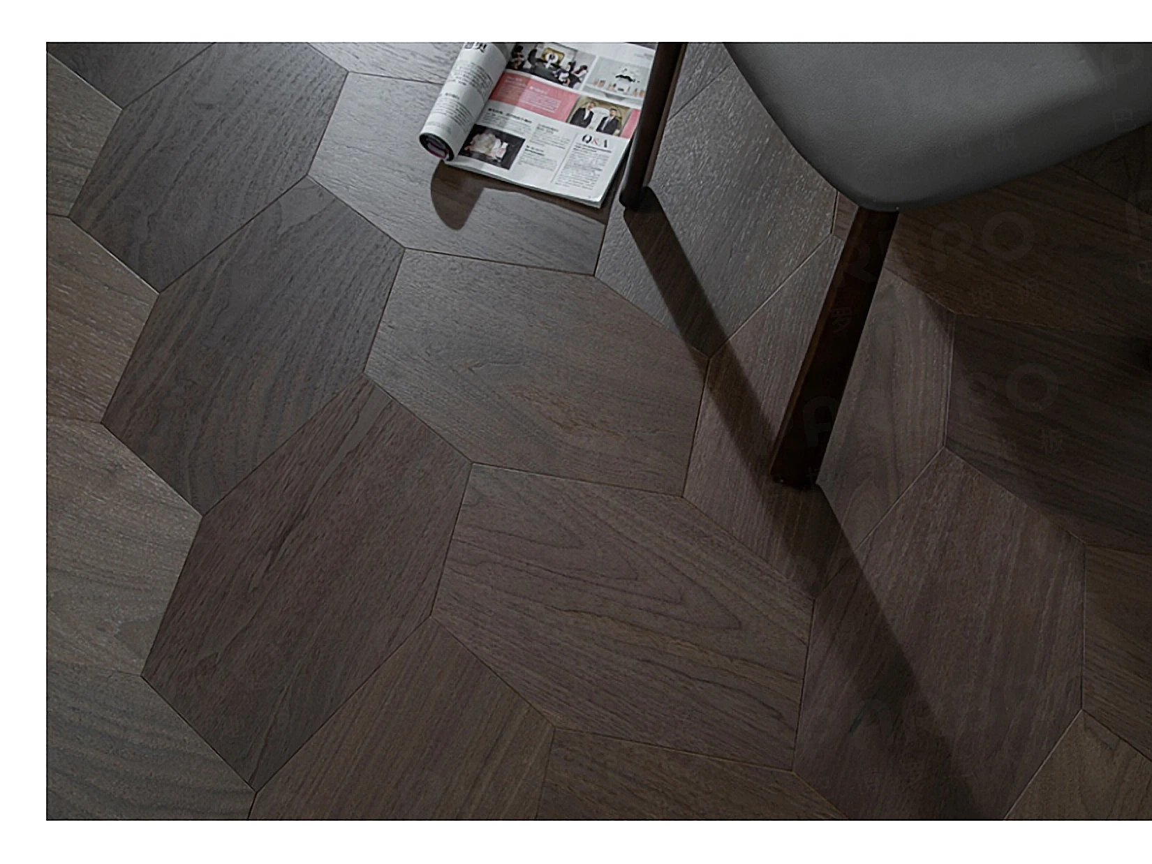 PARBRO MY008-2 — Walnut floor in a room setting. Art wood flooring from China, sourced through Tarmeer's Dubai material selection center.