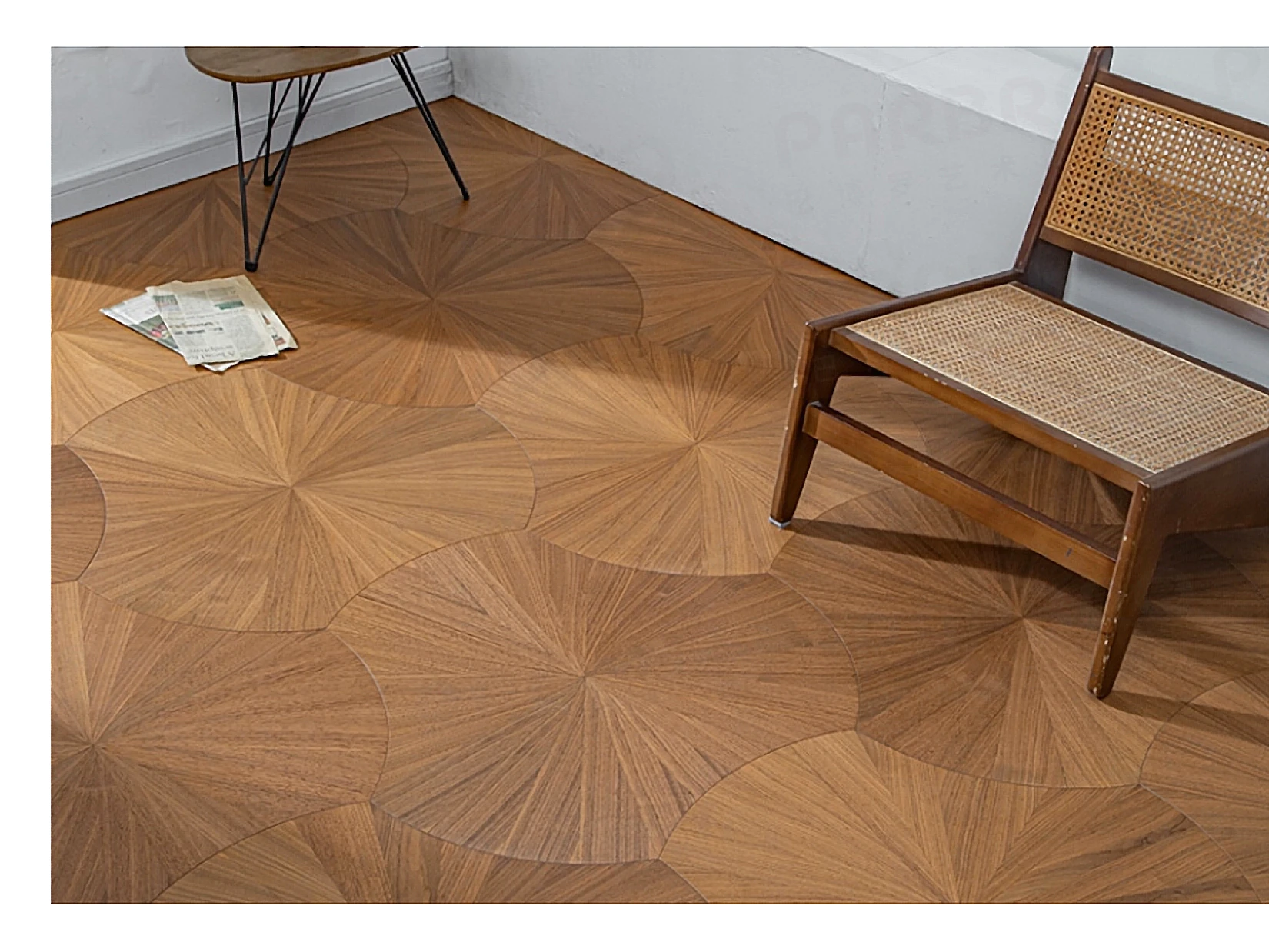 PARBRO MY009-1 — Walnut floor in a room setting. Art wood flooring from China, sourced through Tarmeer's Dubai material selection center.