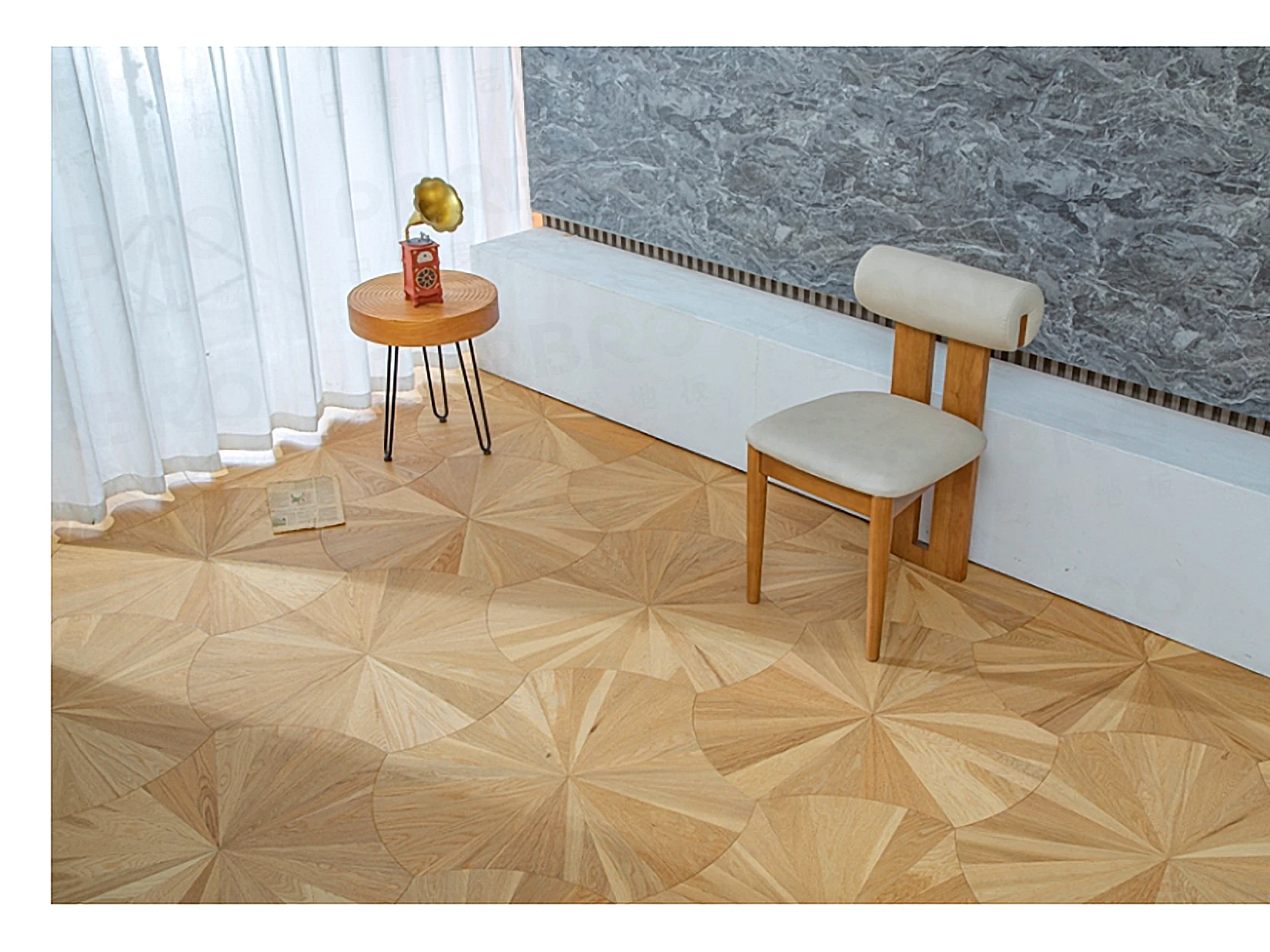 PARBRO MY009-3 — Oak floor in a room setting. Art wood flooring from China, sourced through Tarmeer's Dubai material selection center.