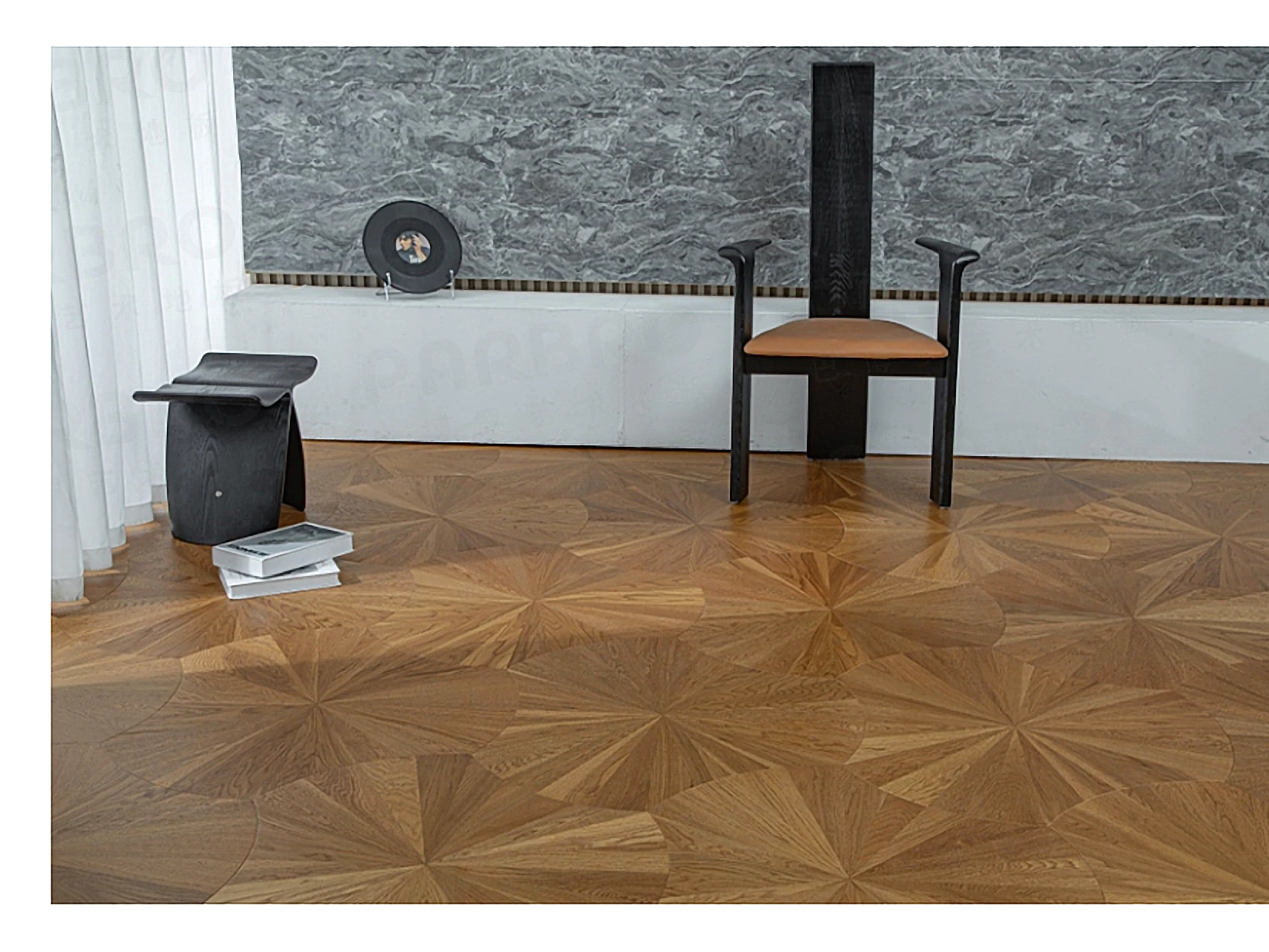 PARBRO MY009-4 — Oak floor in a room setting. Art wood flooring from China, sourced through Tarmeer's Dubai material selection center.