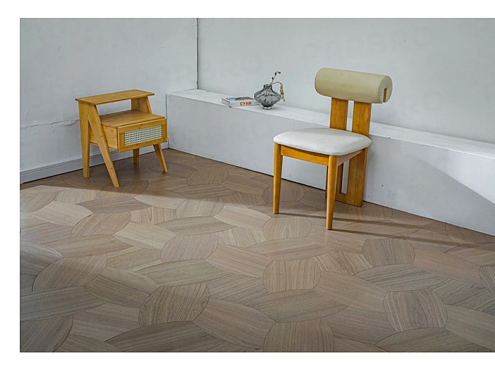 PARBRO MY012-1 — Walnut floor in a room setting. Art wood flooring from China, sourced through Tarmeer's Dubai material selection center.