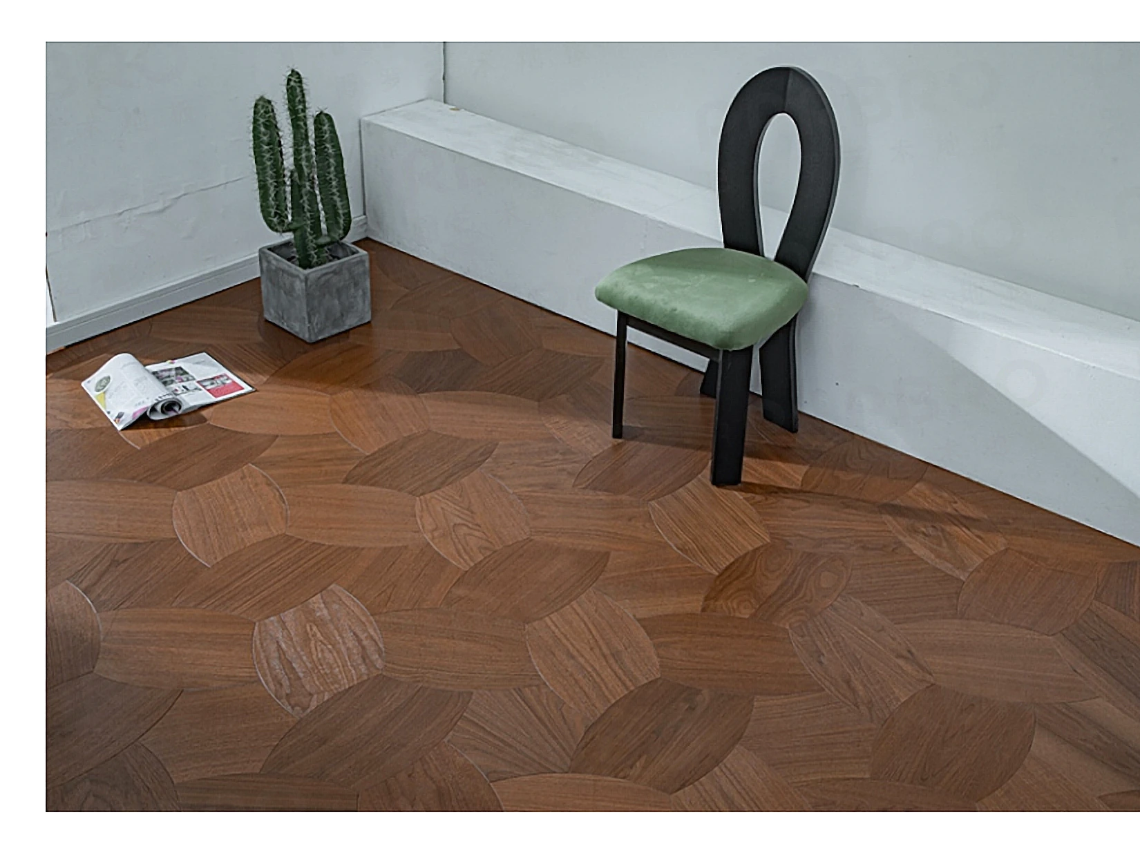 PARBRO MY012-2 — Walnut floor in a room setting. Art wood flooring from China, sourced through Tarmeer's Dubai material selection center.