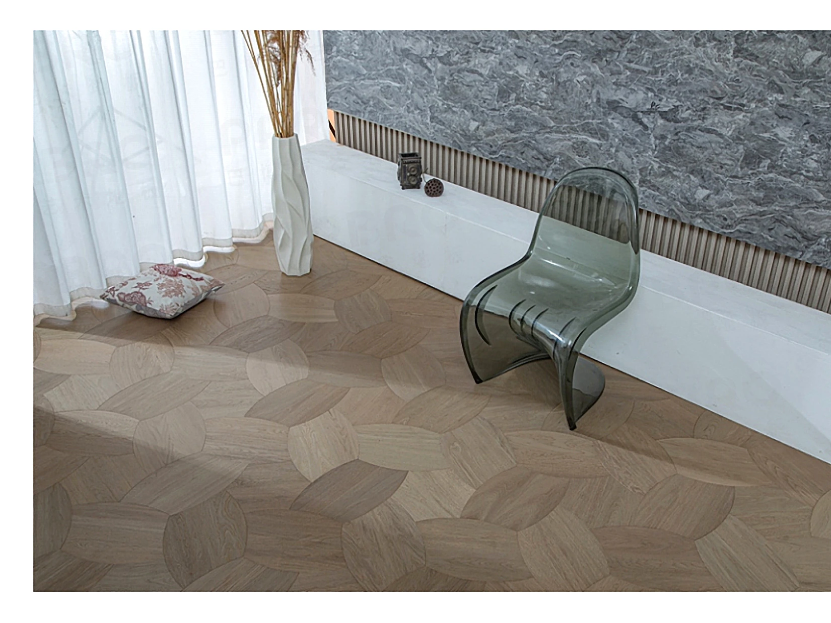PARBRO MY012-4 — Oak floor in a room setting. Art wood flooring from China, sourced through Tarmeer's Dubai material selection center.