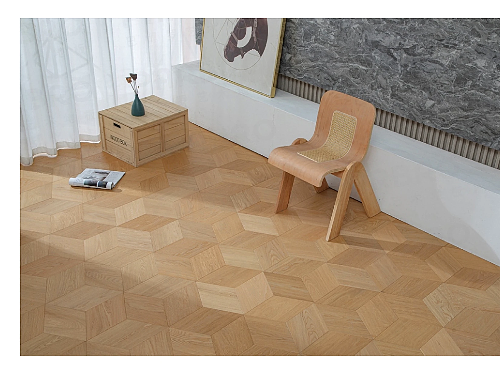 PARBRO MY015-3 — Oak floor in a room setting. Art wood flooring from China, sourced through Tarmeer's Dubai material selection center.