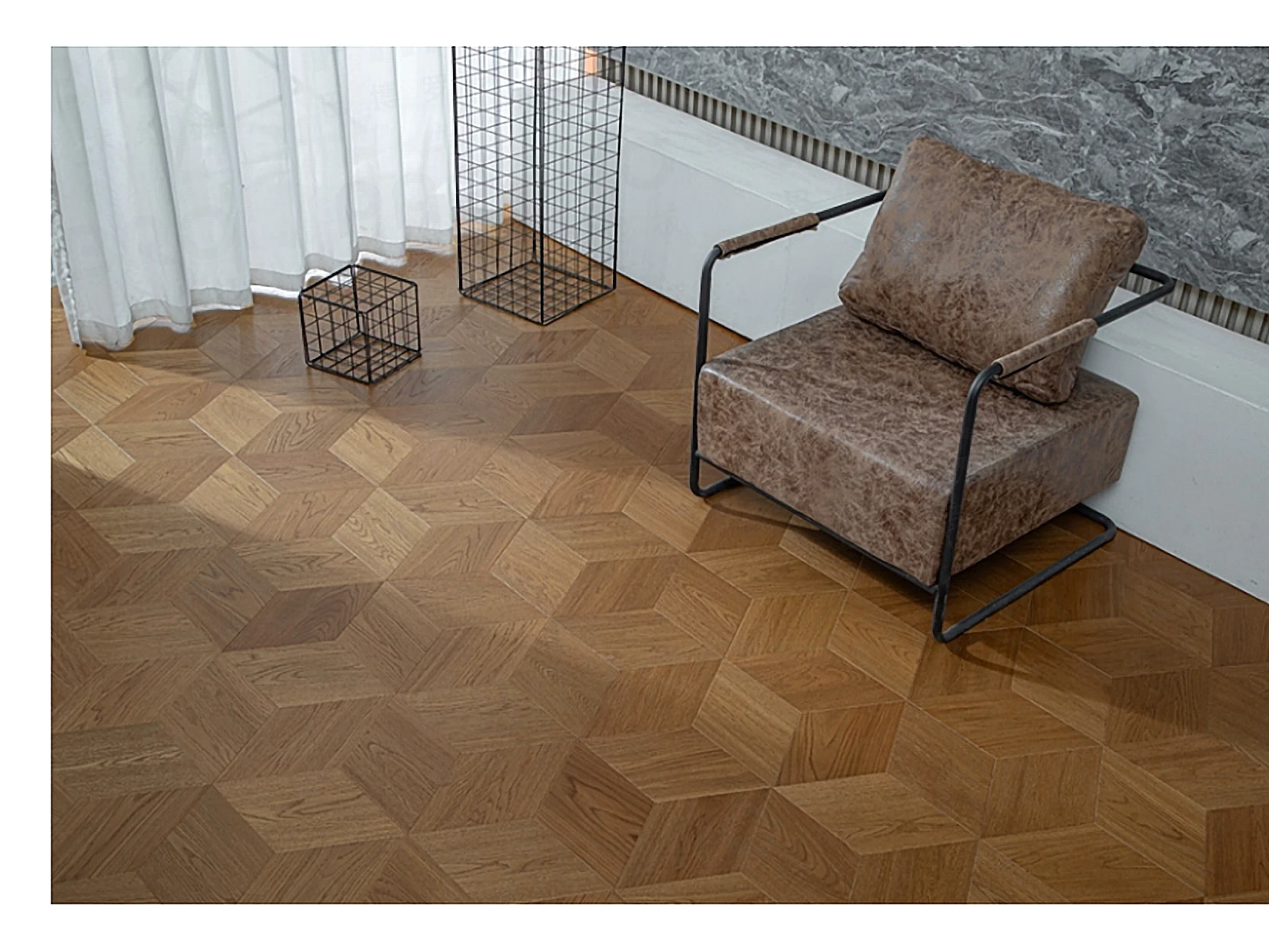 PARBRO MY015-4 — Oak floor in a room setting. Art wood flooring from China, sourced through Tarmeer's Dubai material selection center.