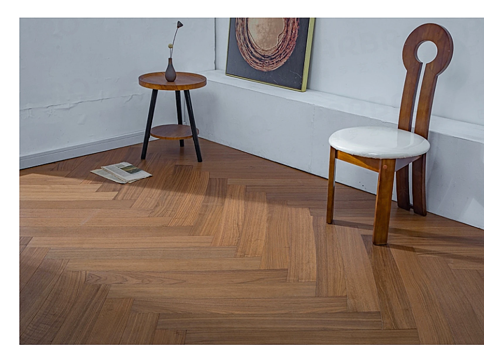 PARBRO MY016-1 — Walnut floor in a room setting. Art wood flooring from China, sourced through Tarmeer's Dubai material selection center.