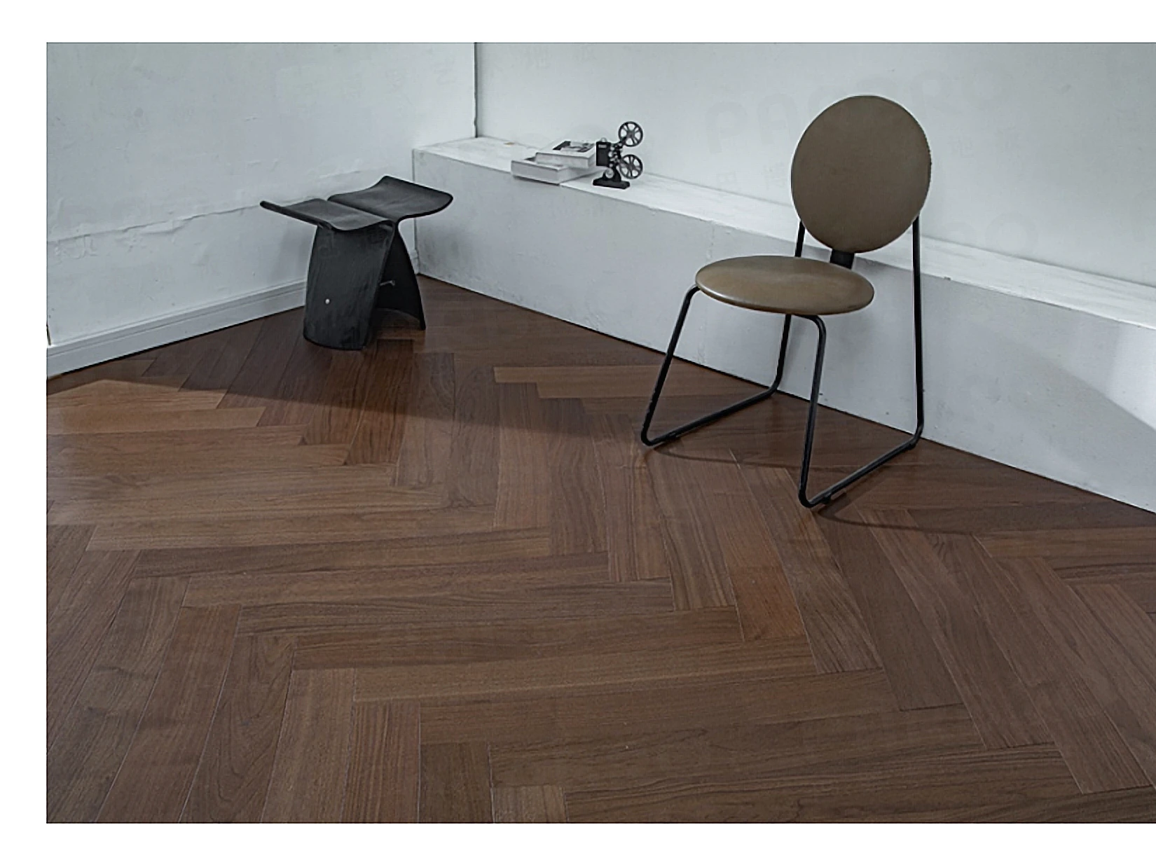 PARBRO MY016-2 — Walnut floor in a room setting. Art wood flooring from China, sourced through Tarmeer's Dubai material selection center.