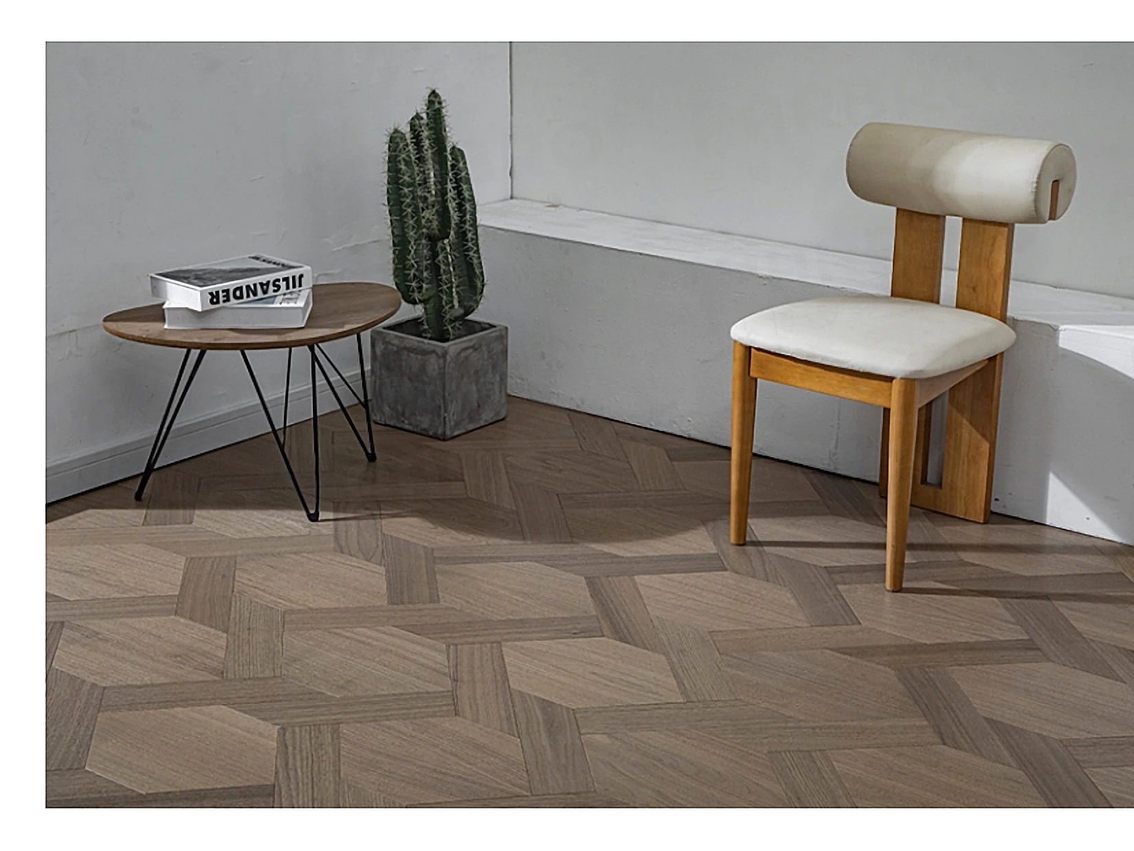 PARBRO MY018-1 — Walnut floor in a room setting. Art wood flooring from China, sourced through Tarmeer's Dubai material selection center.