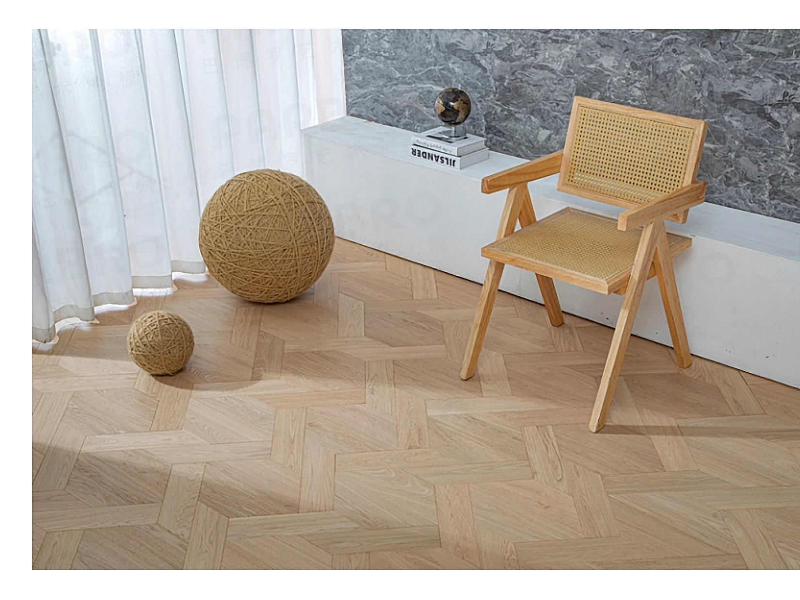 PARBRO MY018-3 — Oak floor in a room setting. Art wood flooring from China, sourced through Tarmeer's Dubai material selection center.