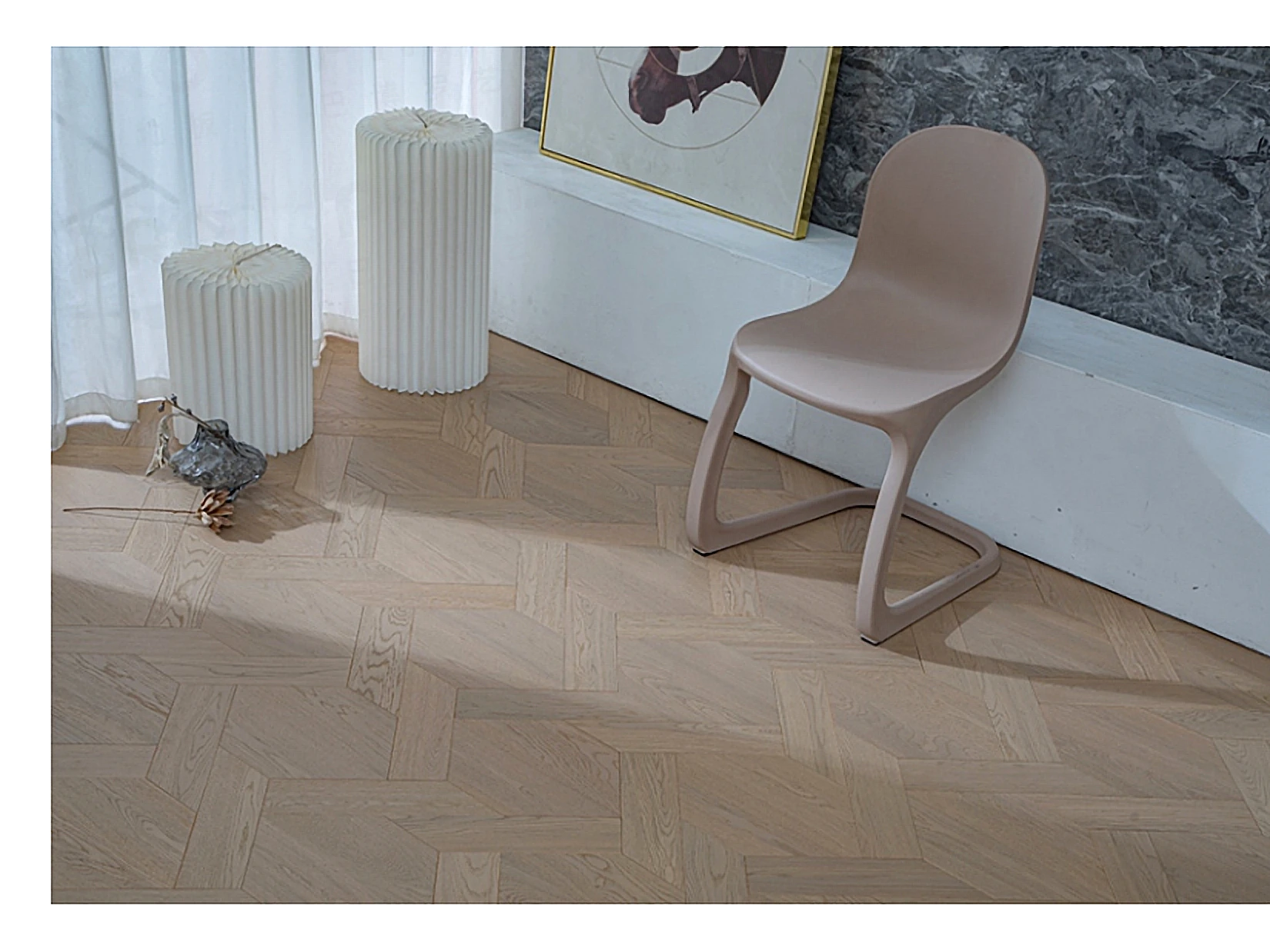 PARBRO MY018-4 — Oak floor in a room setting. Art wood flooring from China, sourced through Tarmeer's Dubai material selection center.