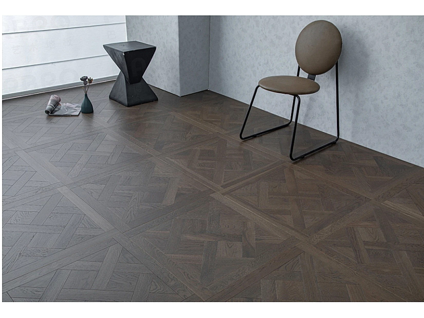 PARBRO 5105 — Oak parquet floor in a room setting. Art wood flooring from China, sourced through Tarmeer's Dubai material selection center.