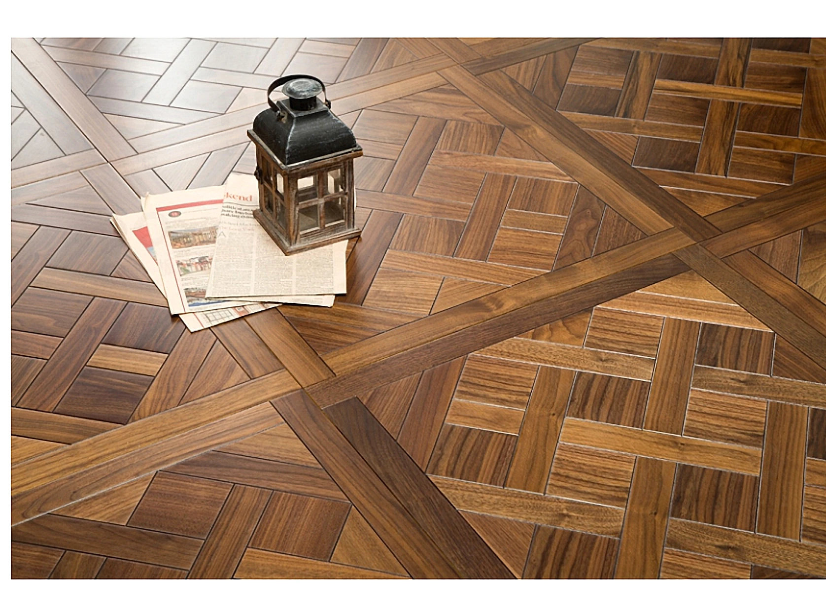 PARBRO 5950 — Walnut parquet wood grain close-up detail. Art wood flooring from China, sourced through Tarmeer's Dubai material selection center.