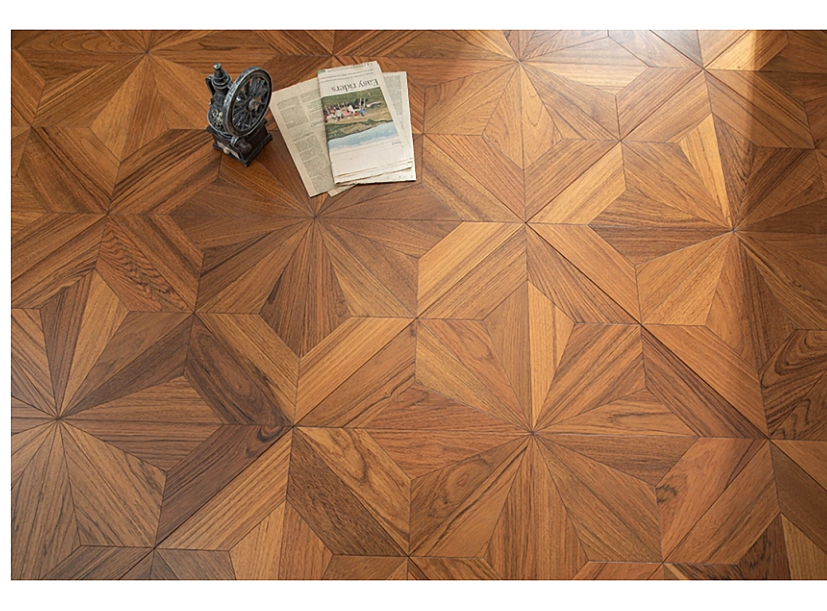 PARBRO 5973 — Teak multi-layer parquet wood grain close-up detail. Art wood flooring from China, sourced through Tarmeer's Dubai material selection center.