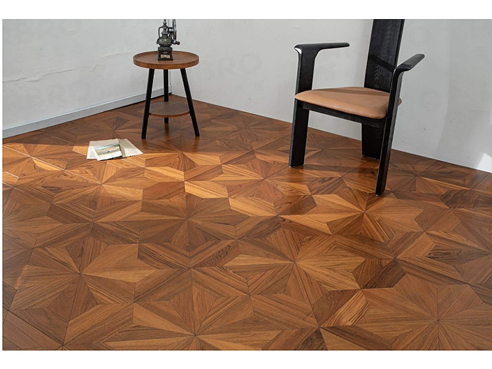 PARBRO 5973 — Teak multi-layer parquet floor in a room setting. Art wood flooring from China, sourced through Tarmeer's Dubai material selection center.
