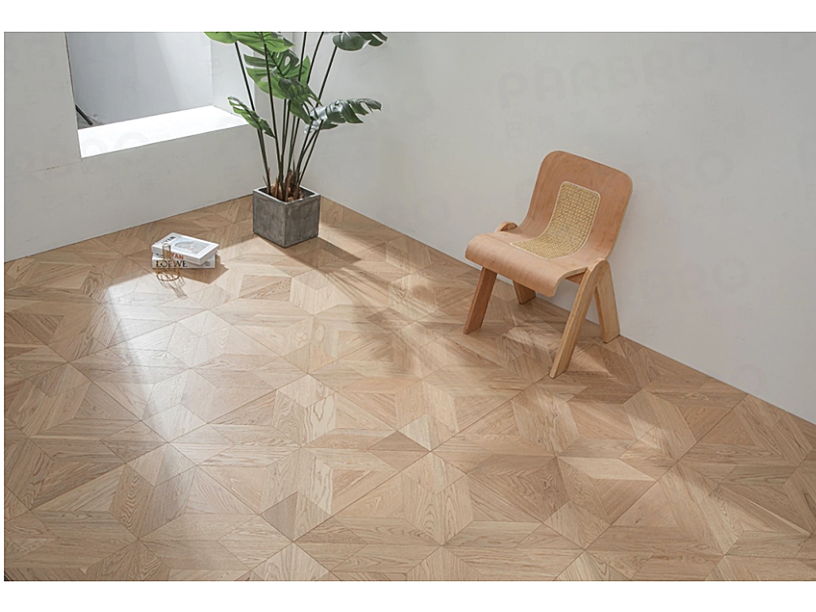 PARBRO 5975 — Oak parquet floor in a room setting. Art wood flooring from China, sourced through Tarmeer's Dubai material selection center.