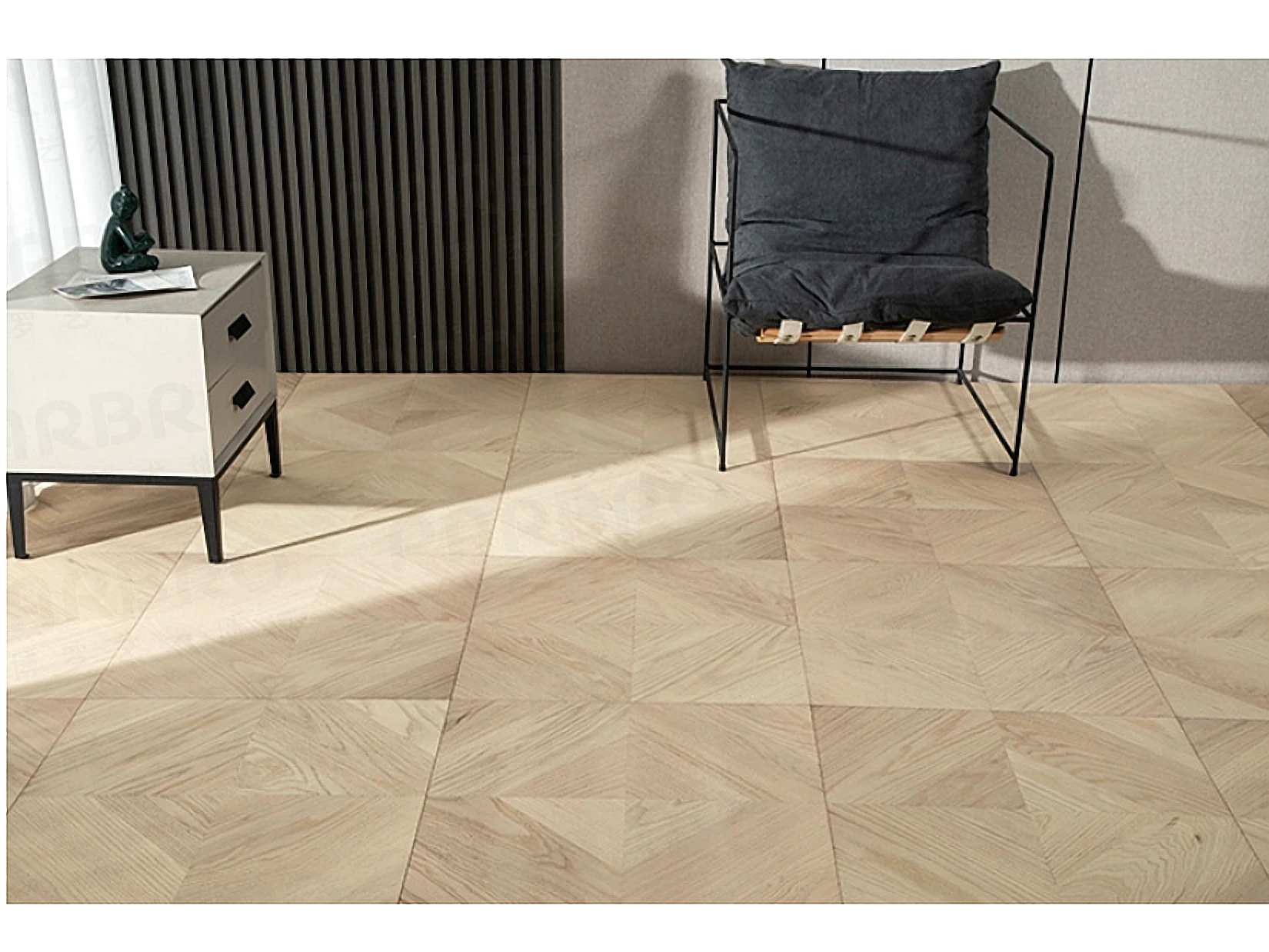 PARBRO 5982 — Red oak 3-layer parquet floor in a room setting. Art wood flooring from China, sourced through Tarmeer's Dubai material selection center.