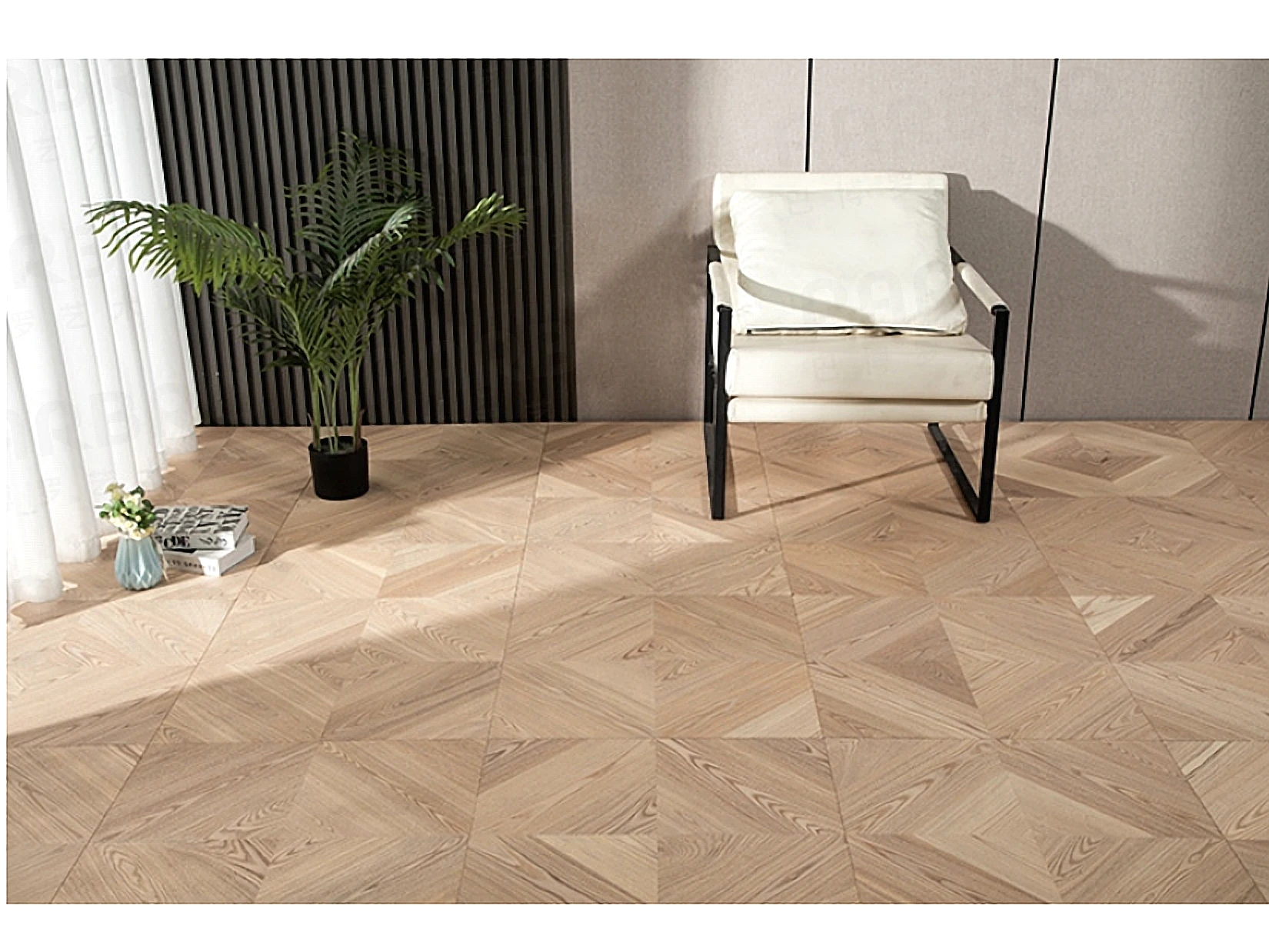 PARBRO 5983 — Ash 3-layer parquet floor in a room setting. Art wood flooring from China, sourced through Tarmeer's Dubai material selection center.