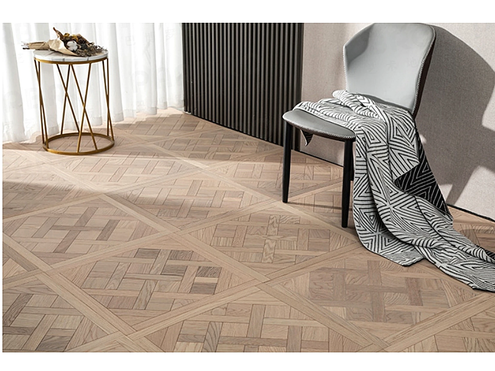 PARBRO 5988 — Oak multi-layer parquet floor in a room setting. Art wood flooring from China, sourced through Tarmeer's Dubai material selection center.