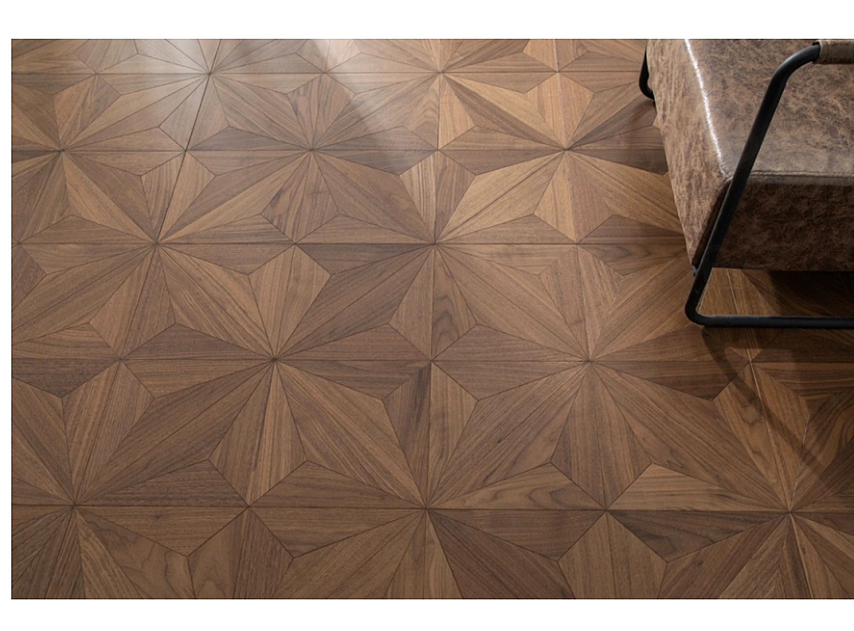 PARBRO 5989 — Walnut parquet wood grain close-up detail. Art wood flooring from China, sourced through Tarmeer's Dubai material selection center.