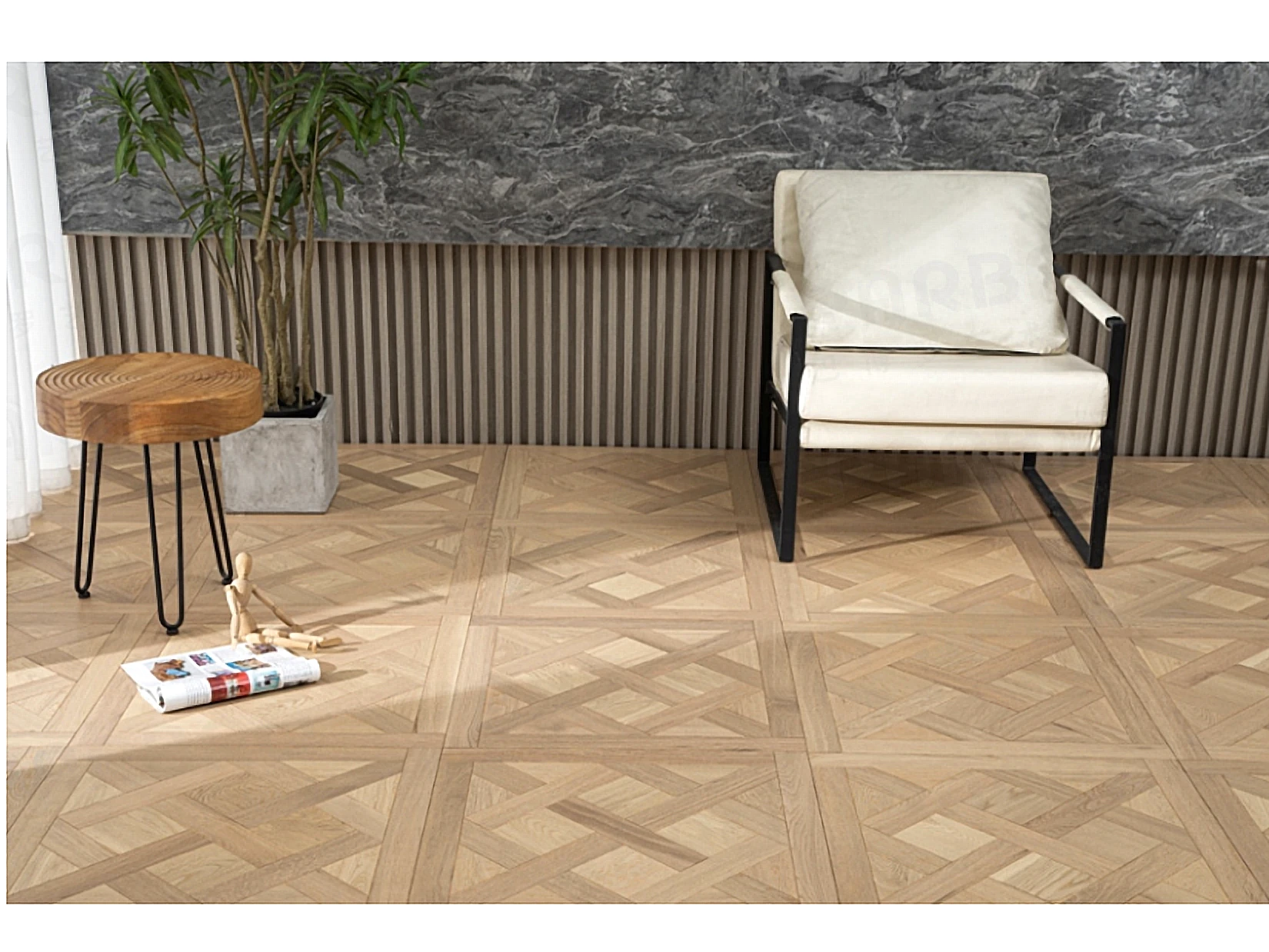 PARBRO HP11 — Oak parquet floor in a room setting. Art wood flooring from China, sourced through Tarmeer's Dubai material selection center.