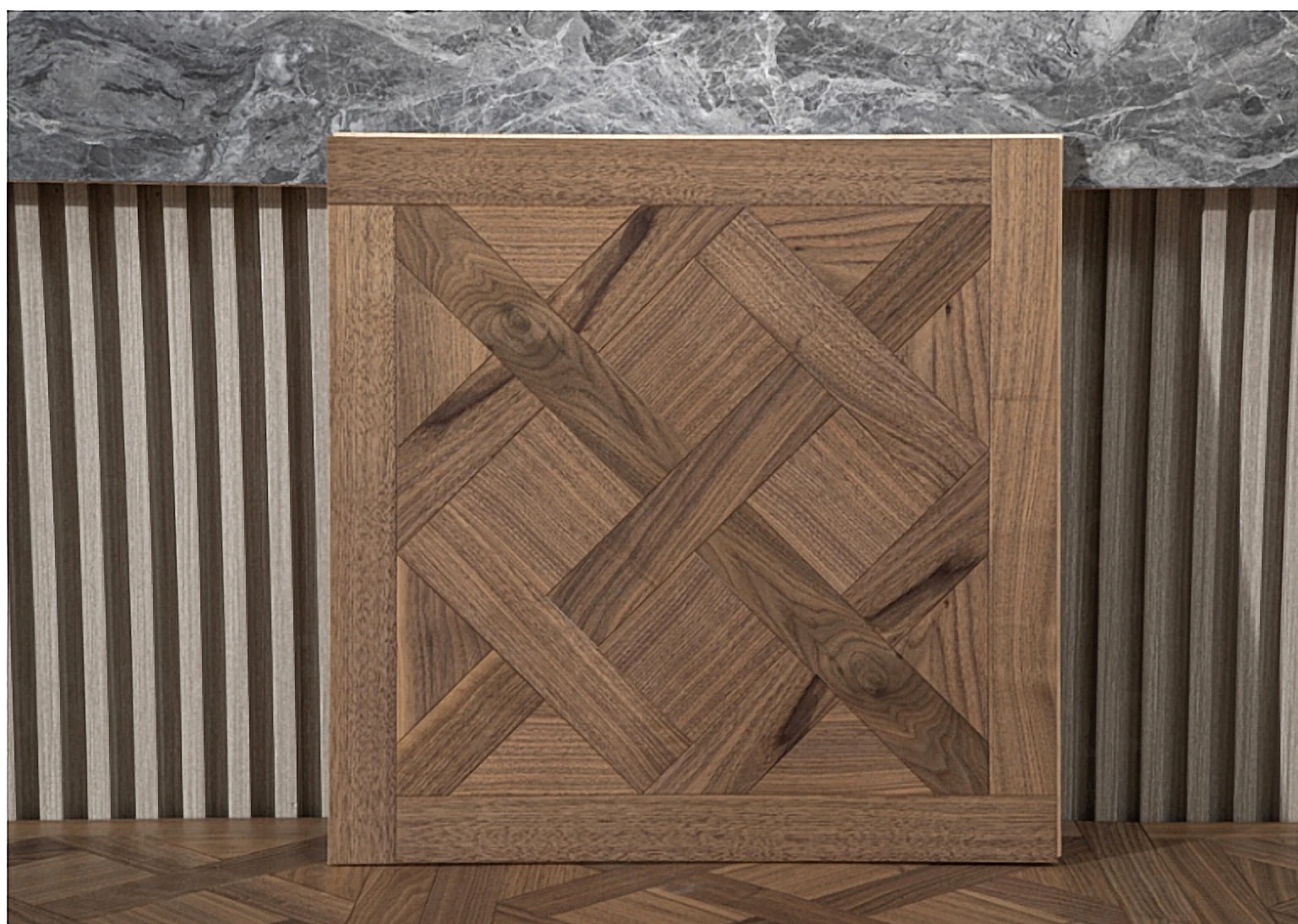 PARBRO HP12 — Walnut parquet floor panel. Art wood flooring from China, sourced through Tarmeer's Dubai material selection center.