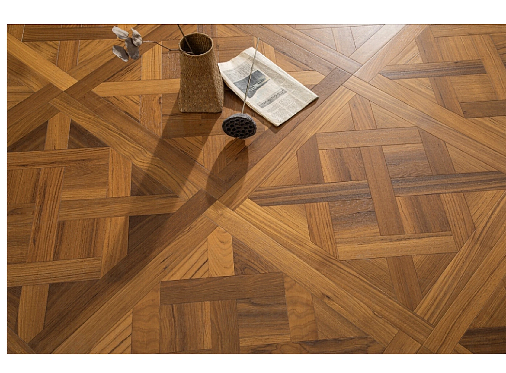 PARBRO HP15 — Teak parquet wood grain close-up detail. Art wood flooring from China, sourced through Tarmeer's Dubai material selection center.