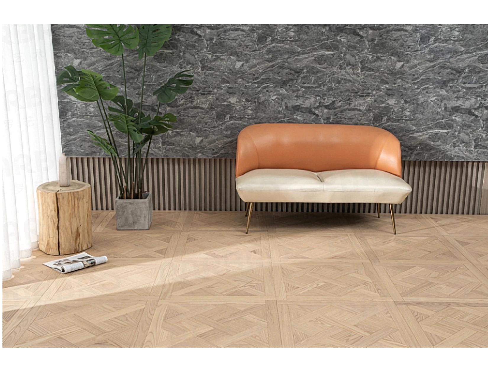 PARBRO HP17 — Red oak parquet floor in a room setting. Art wood flooring from China, sourced through Tarmeer's Dubai material selection center.