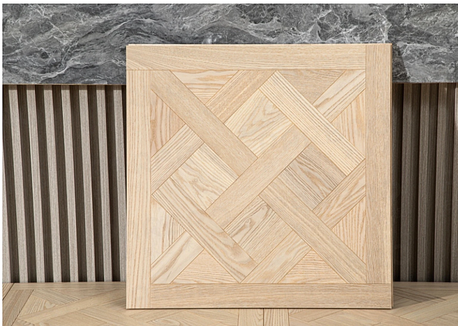 PARBRO HP18 — Ash parquet floor panel. Art wood flooring from China, sourced through Tarmeer's Dubai material selection center.