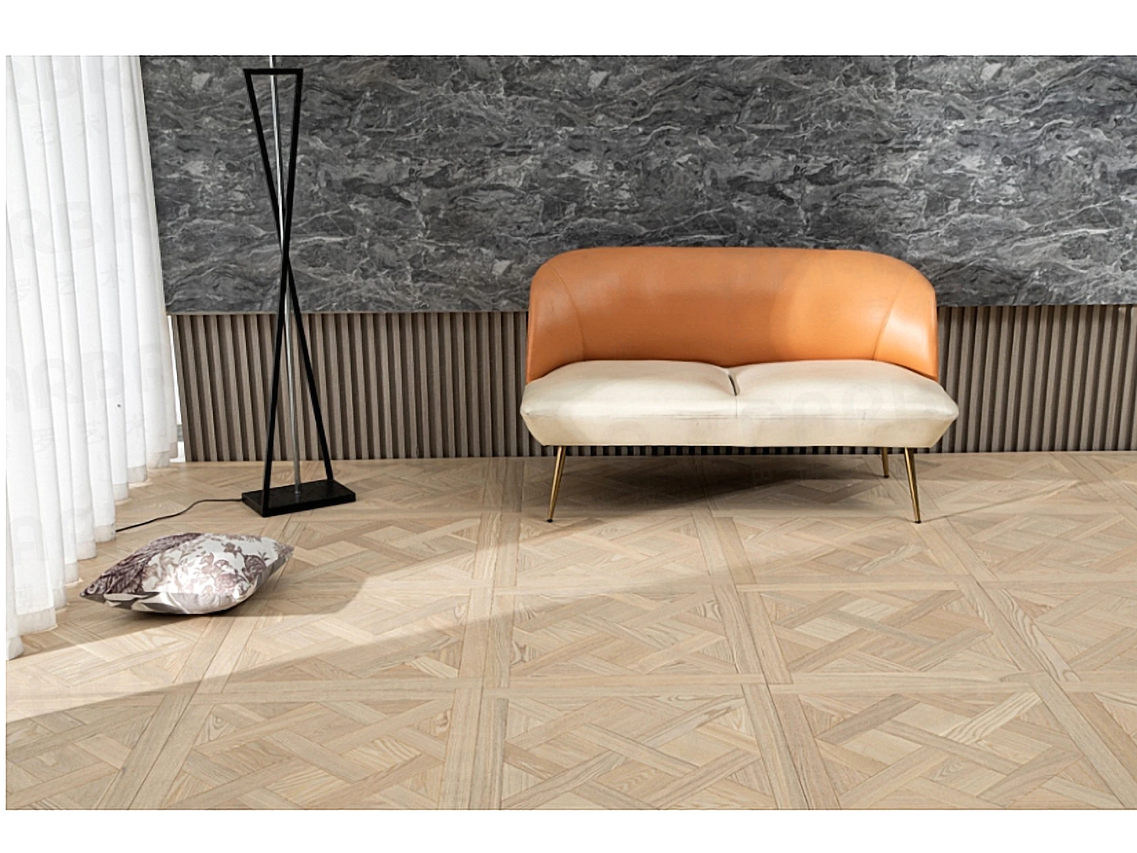 PARBRO HP18 — Ash parquet floor in a room setting. Art wood flooring from China, sourced through Tarmeer's Dubai material selection center.