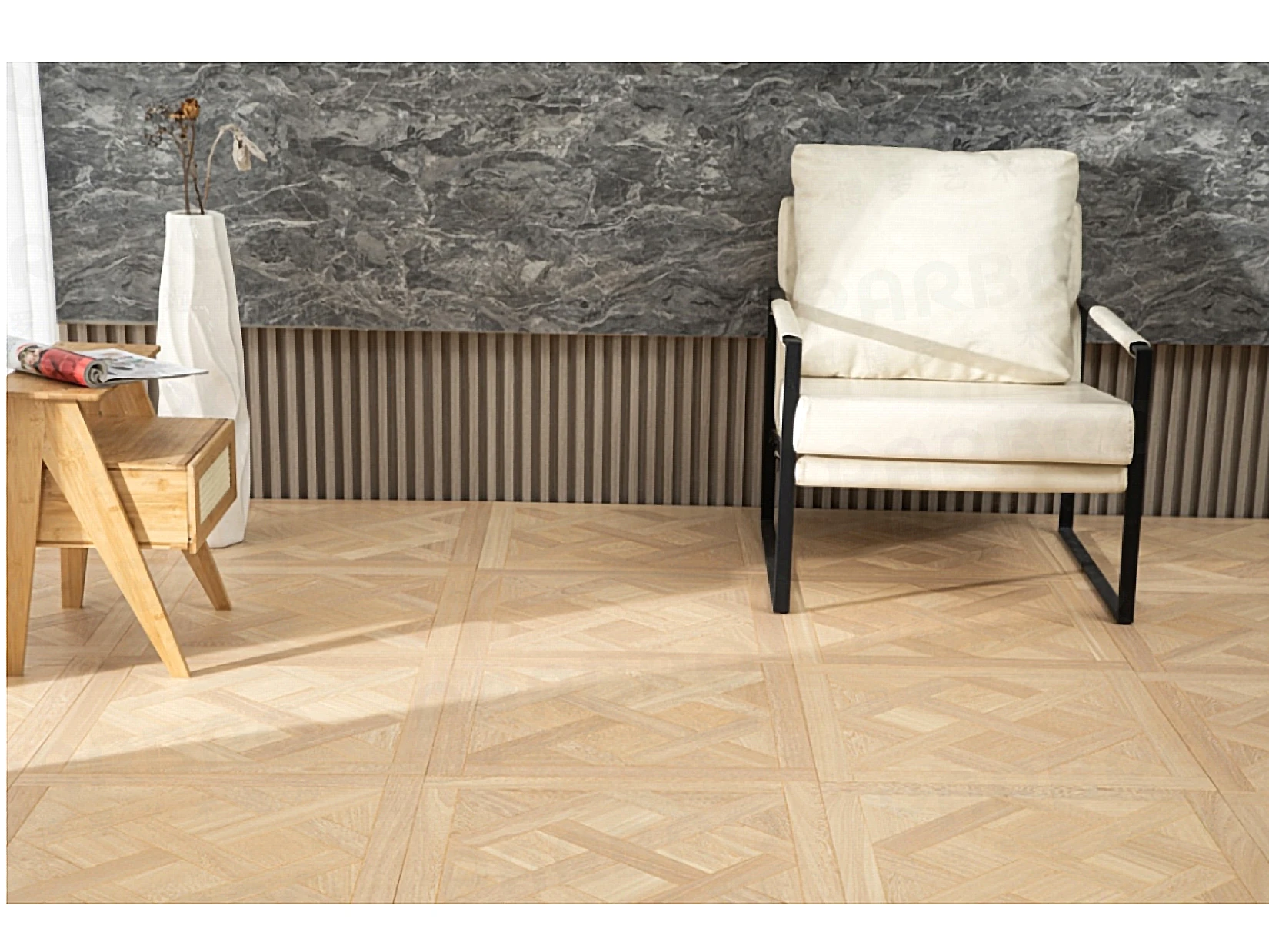 PARBRO HP20 — Wenge parquet floor in a room setting. Art wood flooring from China, sourced through Tarmeer's Dubai material selection center.