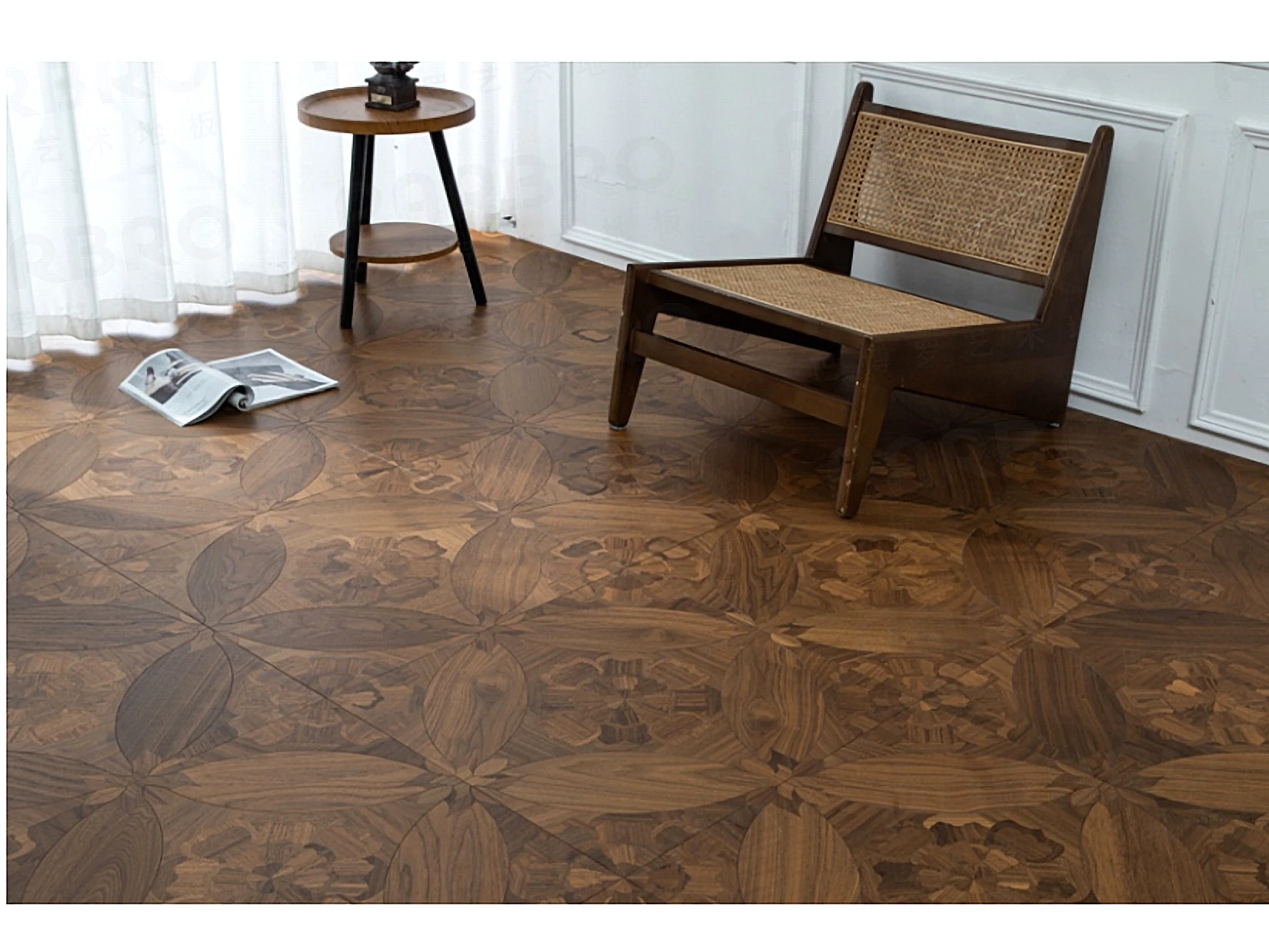 PARBRO HP22 — Walnut parquet floor in a room setting. Art wood flooring from China, sourced through Tarmeer's Dubai material selection center.