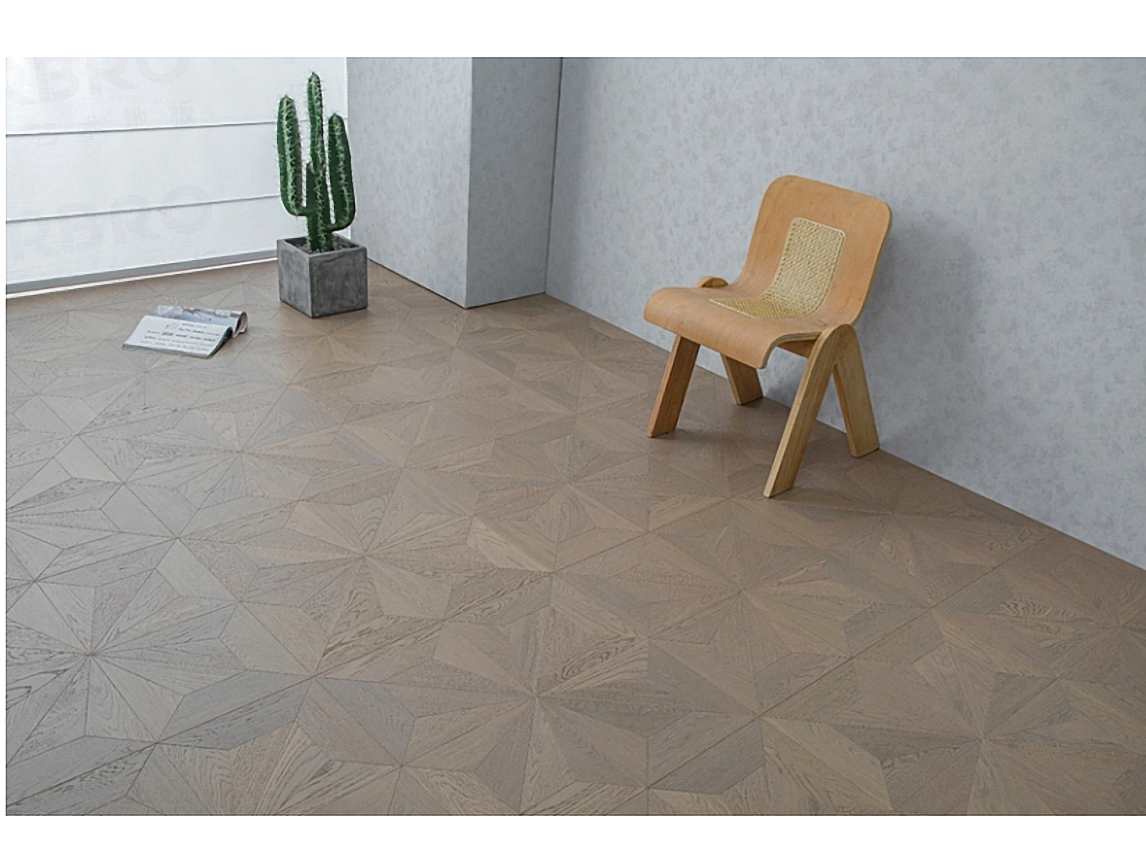 PARBRO QHP62 — Oak diamond parquet (imported birch core) floor in a room setting. Art wood flooring from China, sourced through Tarmeer's Dubai material selection center.