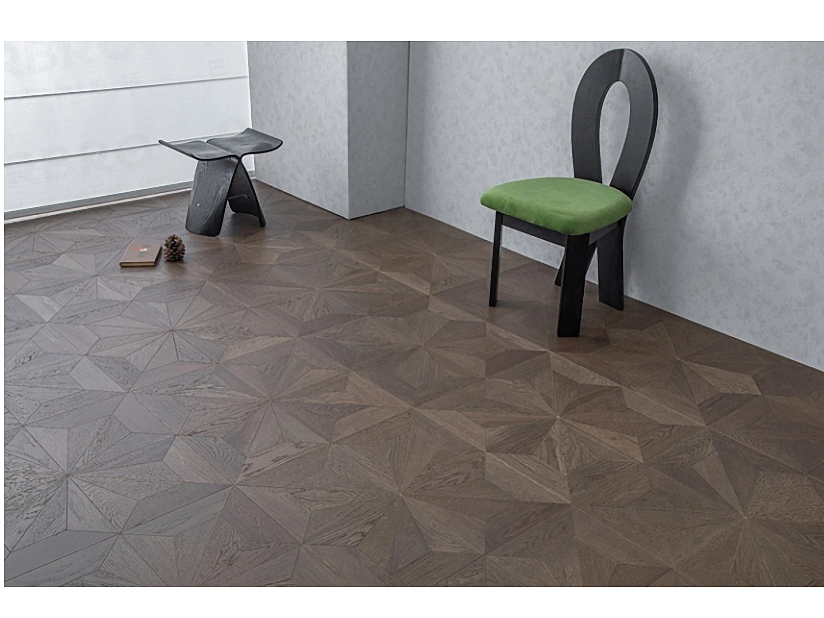 PARBRO QHP63 — Oak diamond parquet (imported birch core) floor in a room setting. Art wood flooring from China, sourced through Tarmeer's Dubai material selection center.