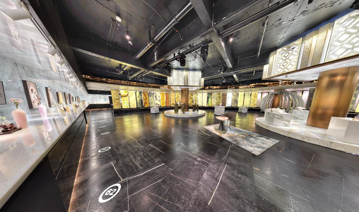 Chinese stone manufacturer's VR showroom with illuminated slab displays