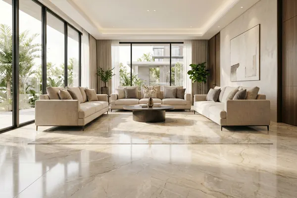 Flooring materials laid out as vignettes