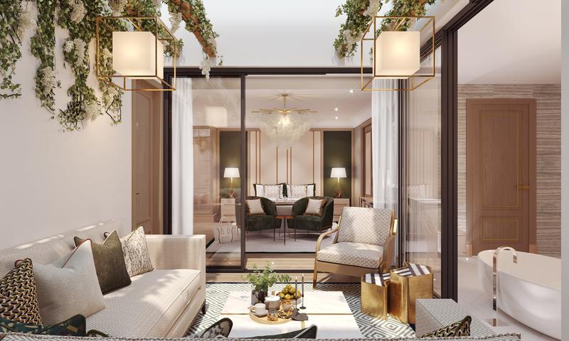 A beige-themed living room designed by luxury interior designers in London working for Accouter